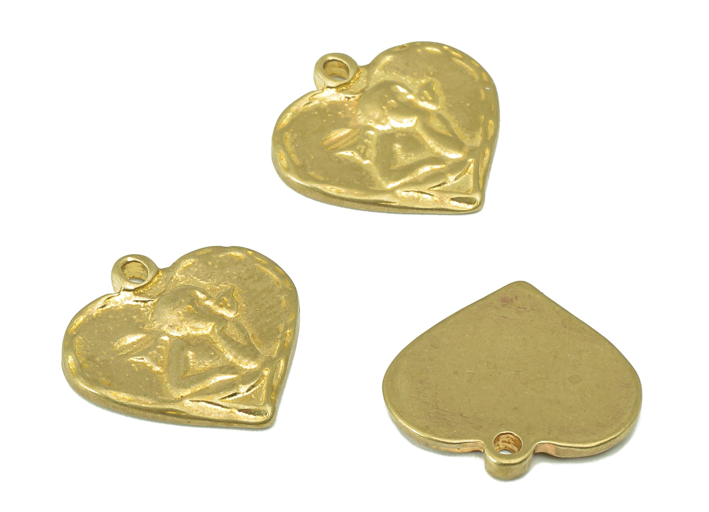Brass Antiqve Heart Charms - Raw Brass  Angel Charm-Greek Heart Pendant -DIY Jewelry Making Supplies -15x 15 x 1.81mm-PP8274 - DOMEDBAZAAR