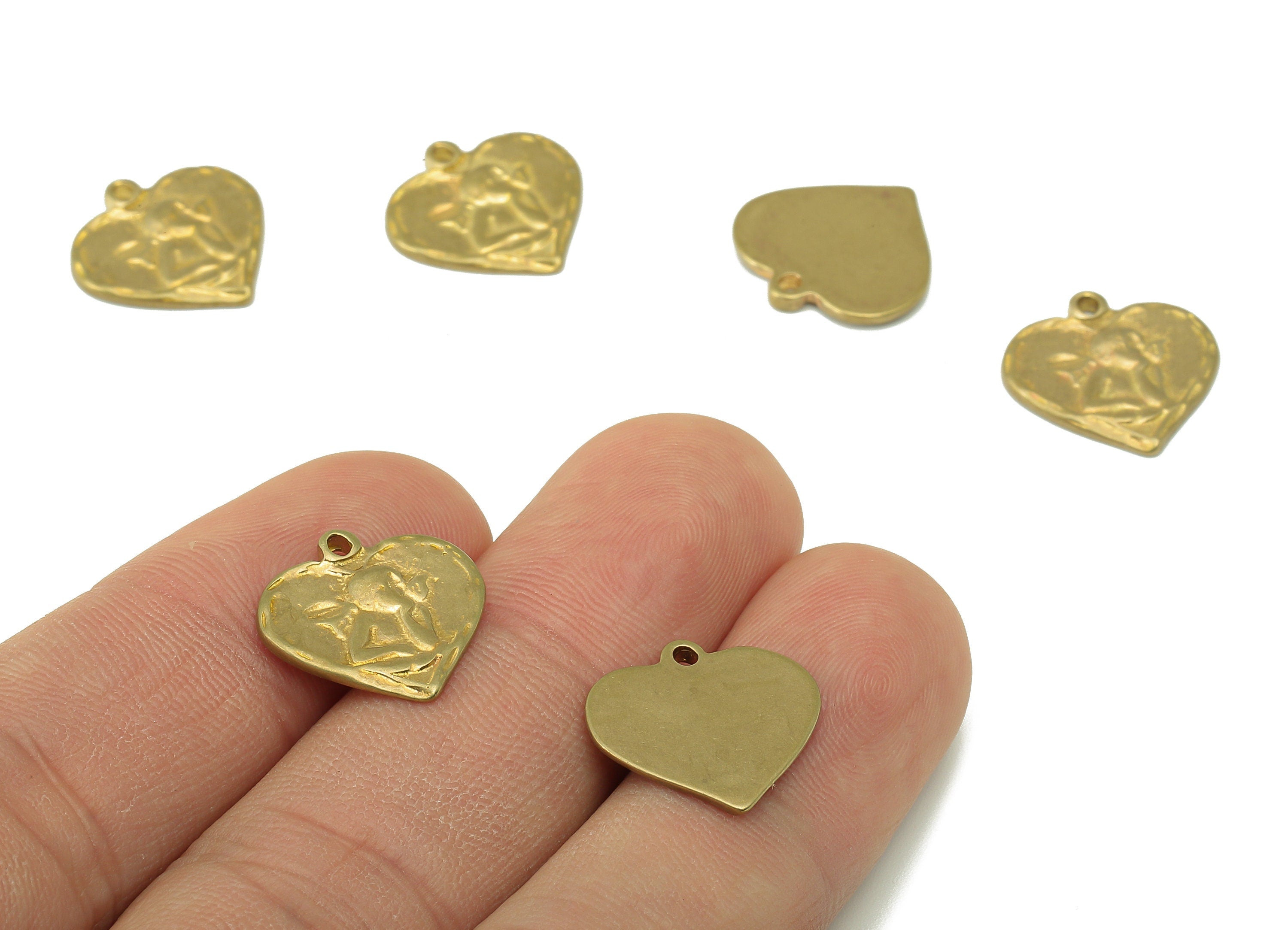Brass Antiqve Heart Charms - Raw Brass  Angel Charm-Greek Heart Pendant -DIY Jewelry Making Supplies -15x 15 x 1.81mm-PP8274 - DOMEDBAZAAR