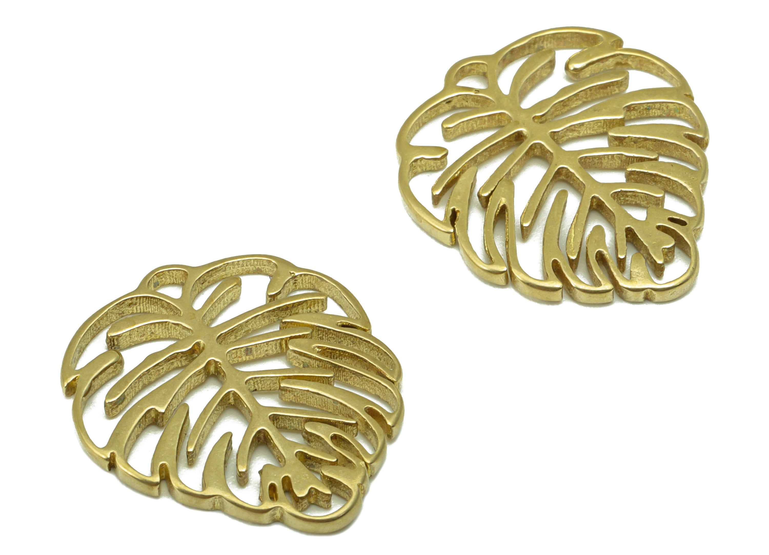 Brass Monstera Charm - Brass Leaf Earring Charm - Botanical Earring Charm - For Necklace - 19.12 x 16.76 x 1.6mm- PP8506 - DOMEDBAZAAR