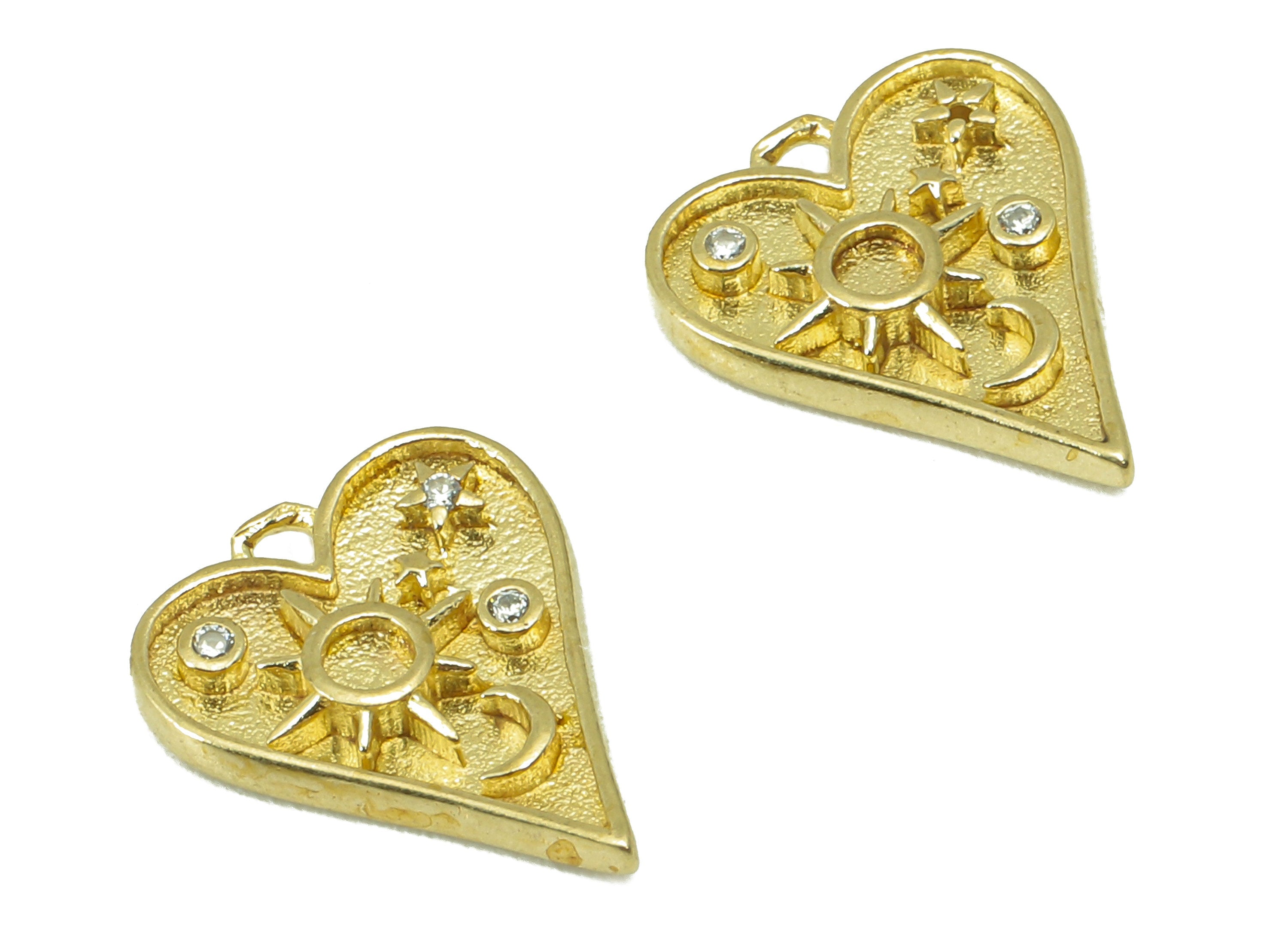 Brass Heart  Earring Charms-Raw Brass Sky Night Pendant-Cubic Zircon-Sky Night Charm-For Necklace -DIY Jewelry Making -13x10x 1.91mm-PP8273 - DOMEDBAZAAR