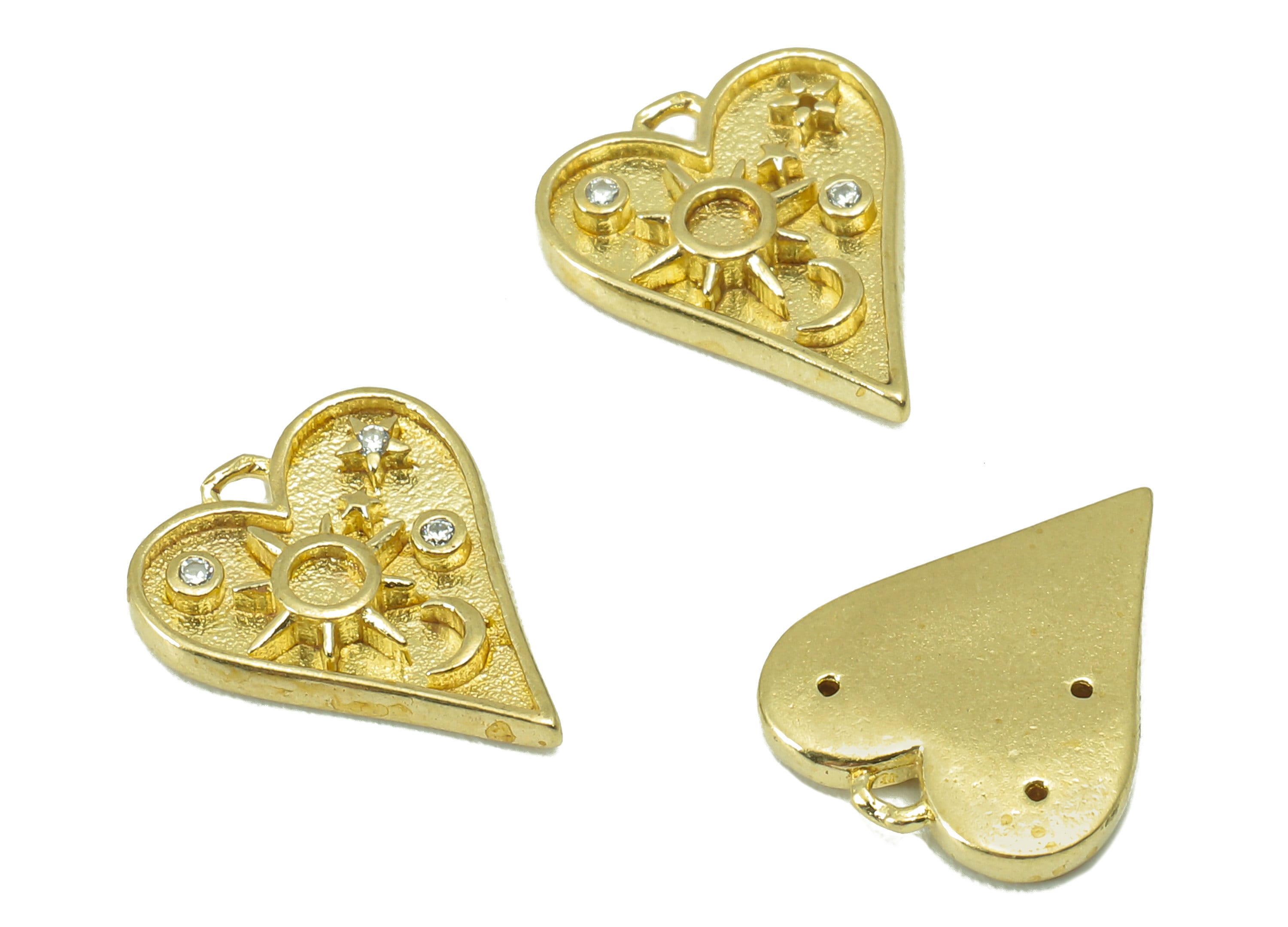 Brass Heart  Earring Charms-Raw Brass Sky Night Pendant-Cubic Zircon-Sky Night Charm-For Necklace -DIY Jewelry Making -13x10x 1.91mm-PP8273 - DOMEDBAZAAR