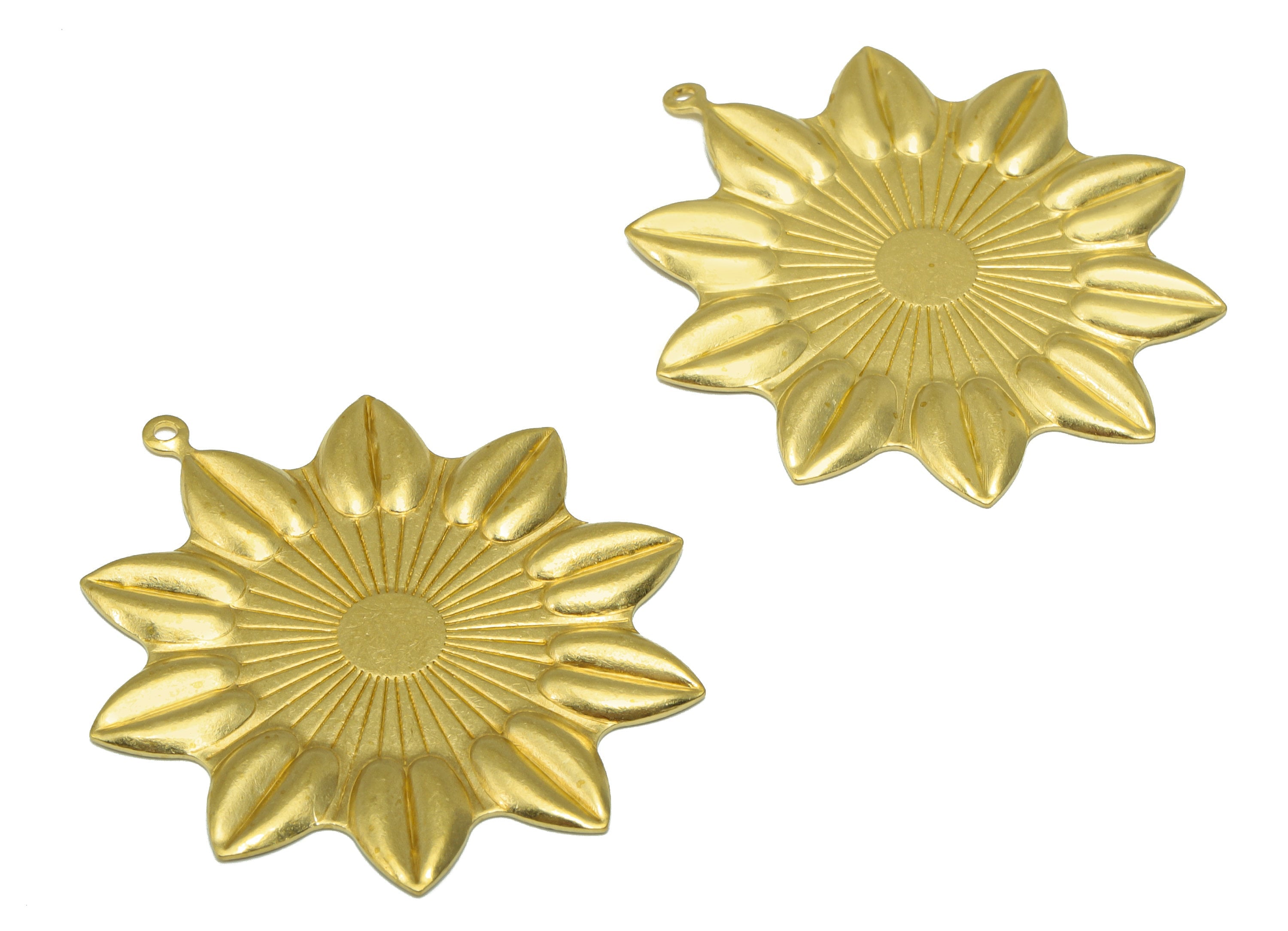 Brass Flower Earring - Brass Sunflower Pendant - Brass Botanical Earring Charm - For Necklace -For Pendant- 43.26 x 37.83 x 1.53mm - PP8514 - DOMEDBAZAAR