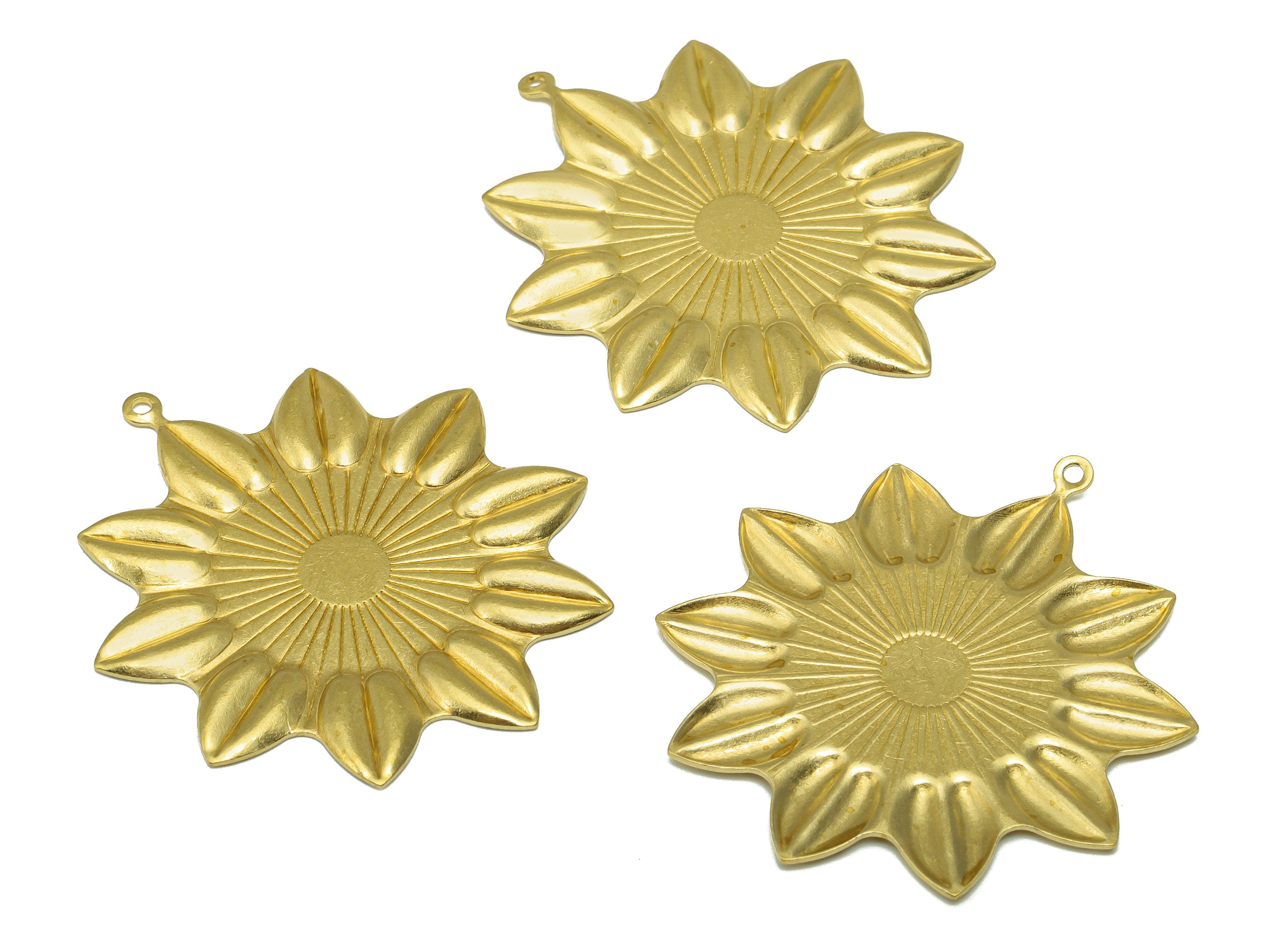 Brass Flower Earring - Brass Sunflower Pendant - Brass Botanical Earring Charm - For Necklace -For Pendant- 43.26 x 37.83 x 1.53mm - PP8514 - DOMEDBAZAAR