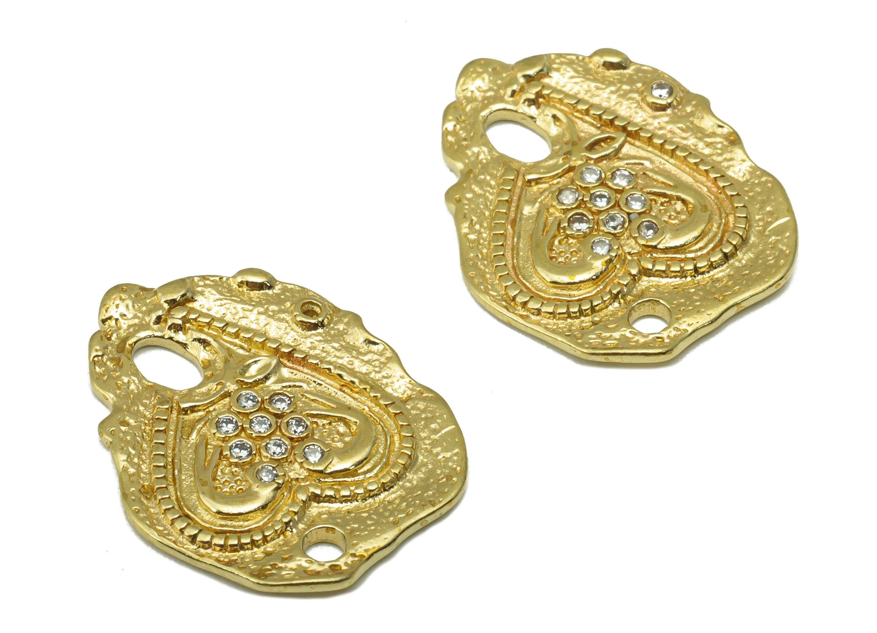 Brass Textured Earring Charm - Brass Heart CZ Charm -Cubic Zirconia Antique Looking Pendant - jewelry supplies - 20.28x15.97x1.32mm - PP8525 - DOMEDBAZAAR