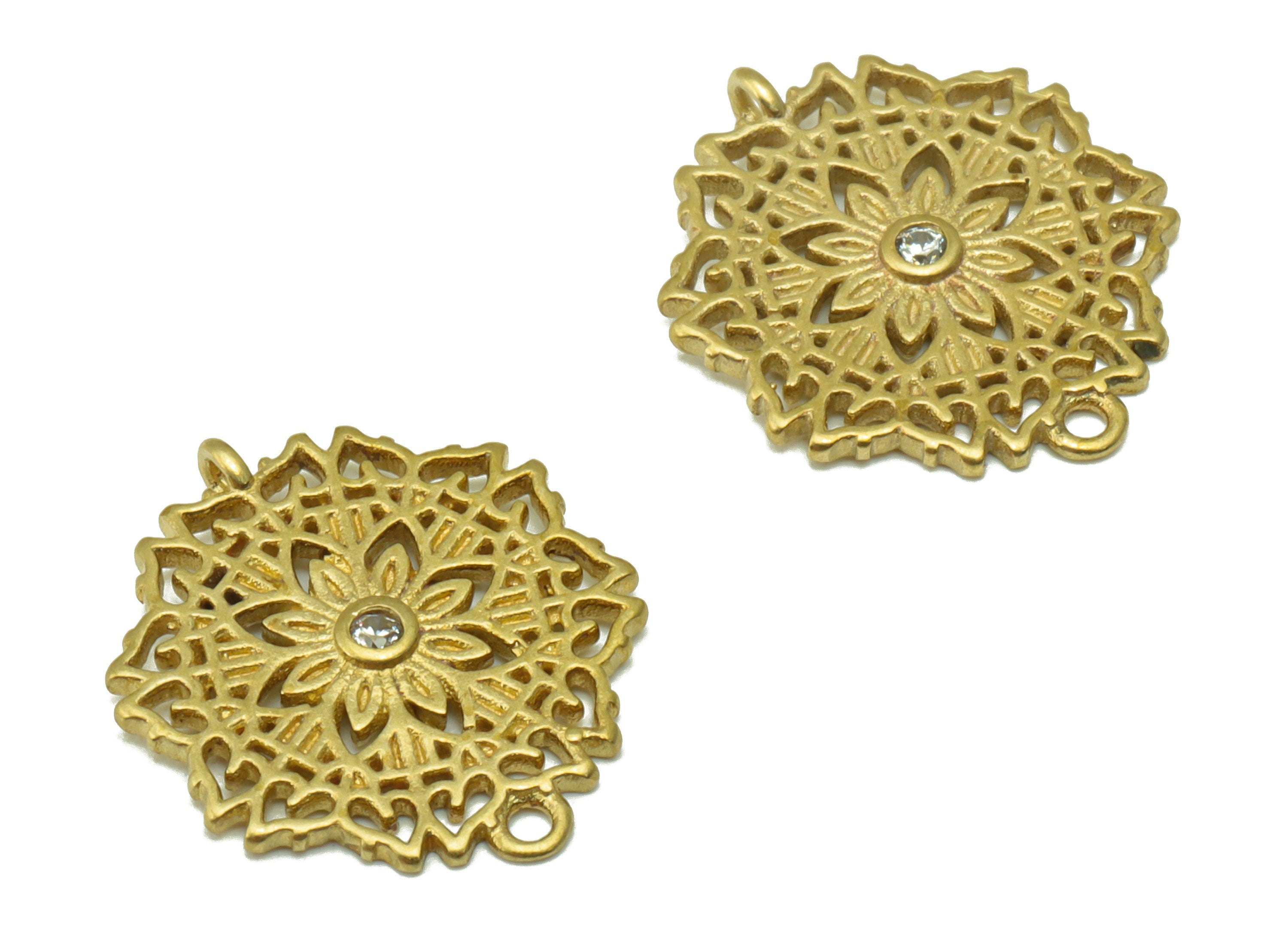 Brass Flower Connector - Brass CZ lotus Connector -Cubic Zirconia Flower Charm - jewelry supplies -For Bracelet- 16.49 x 14x 1.33mm - PP8536 - DOMEDBAZAAR