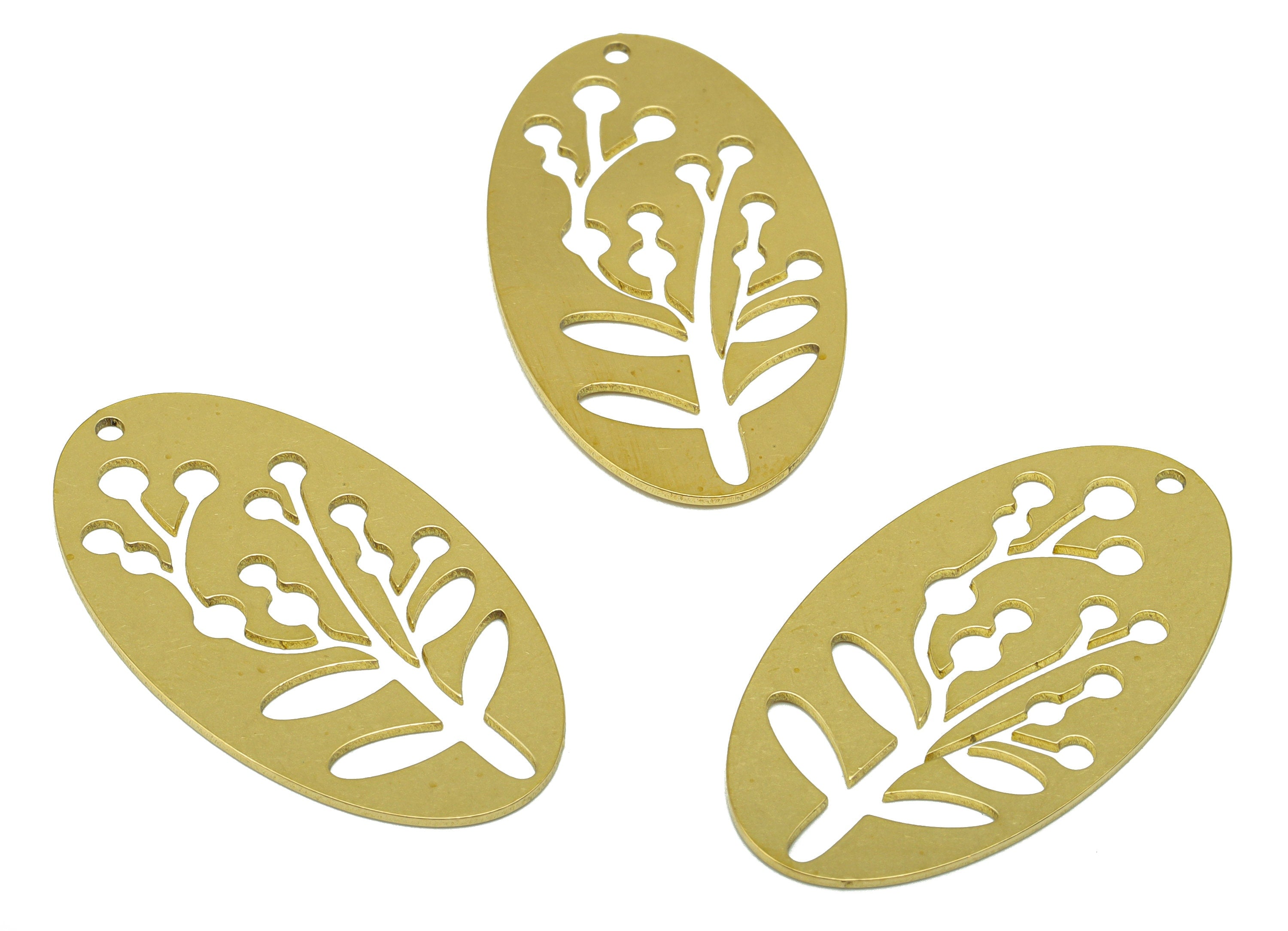 Brass Ellipse Earring Charm - Brass Flower Charm - Botanical Leaf Brass Pendant - jewelry supplies - 35.82 x 19.93 x 0.7mm - PP8544 - DOMEDBAZAAR