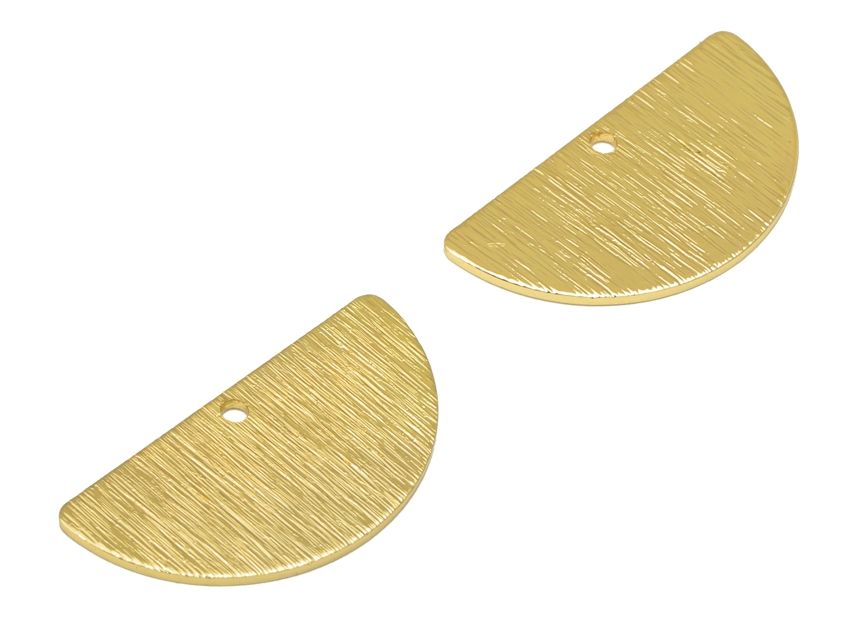 Brass Semi Circle Earring Charms - Brass Half Moon Pendant - Textured Brass For Necklace - 18k Real Gold Plated -24x13x 0.82mm - RGP4349 - DOMEDBAZAAR
