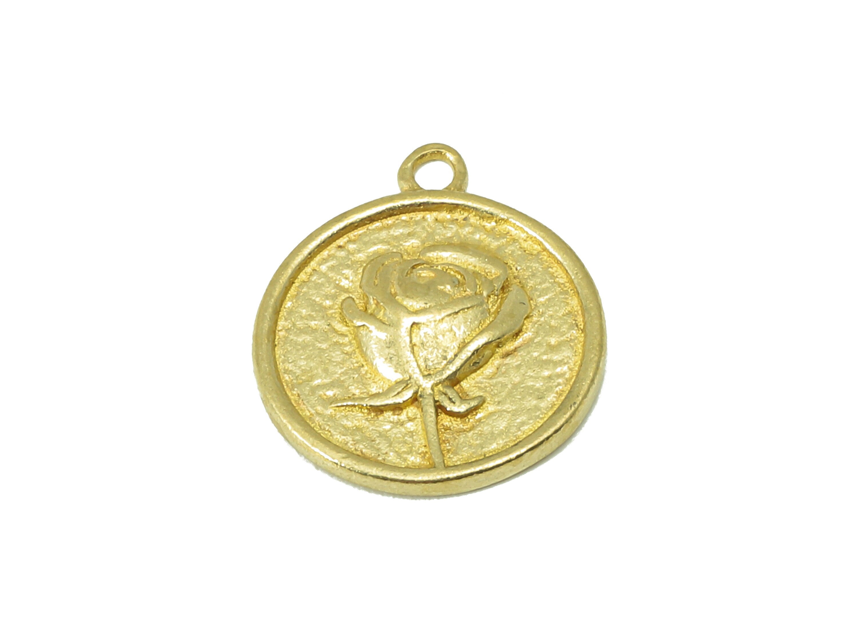 Brass Round Rose  Earrings Charm - Raw Brass Bent Round Rose Pendant  - Flower Charm-Botanical Charm-For Necklace -15 x 12x 1.92mm-PP8348 - DOMEDBAZAAR