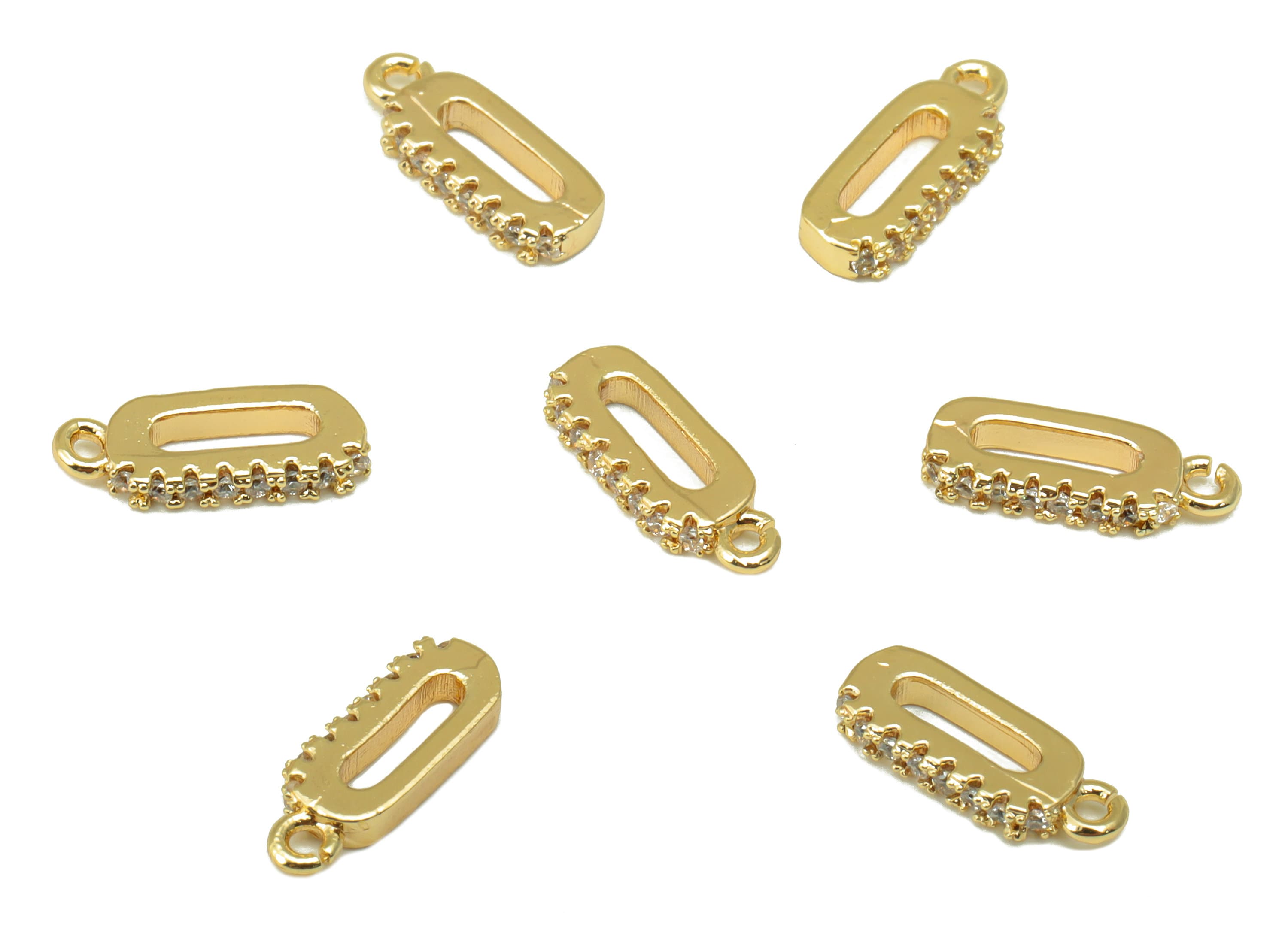 Brass Semi Ellipse Charm - Brass Cubic Zirconia Pendant - Sawtooth Earring CZ For Necklace - 18K Real Gold Plated -11x4.06x 1.55mm - RGP4349 - DOMEDBAZAAR