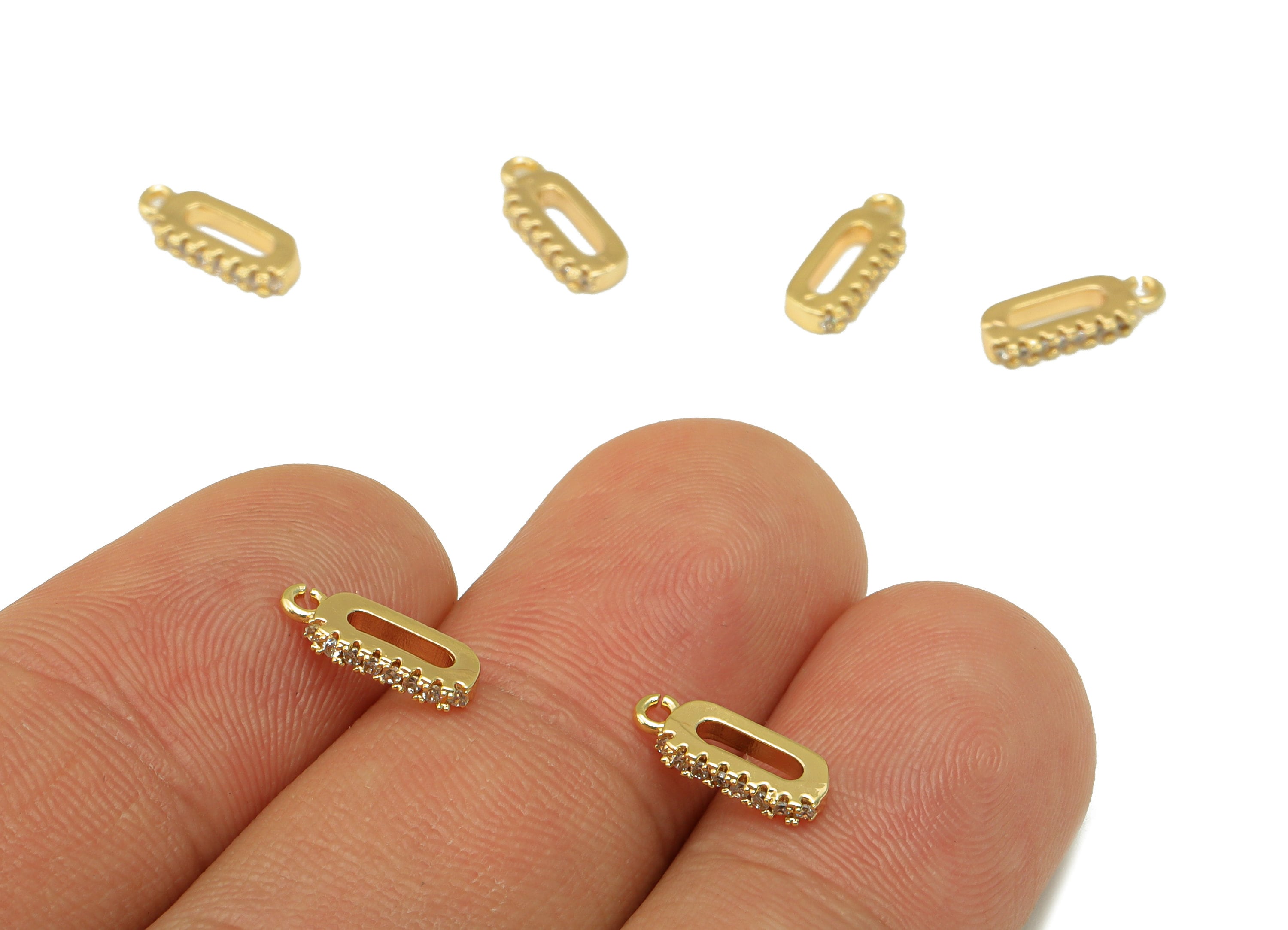 Brass Semi Ellipse Charm - Brass Cubic Zirconia Pendant - Sawtooth Earring CZ For Necklace - 18K Real Gold Plated -11x4.06x 1.55mm - RGP4349 - DOMEDBAZAAR