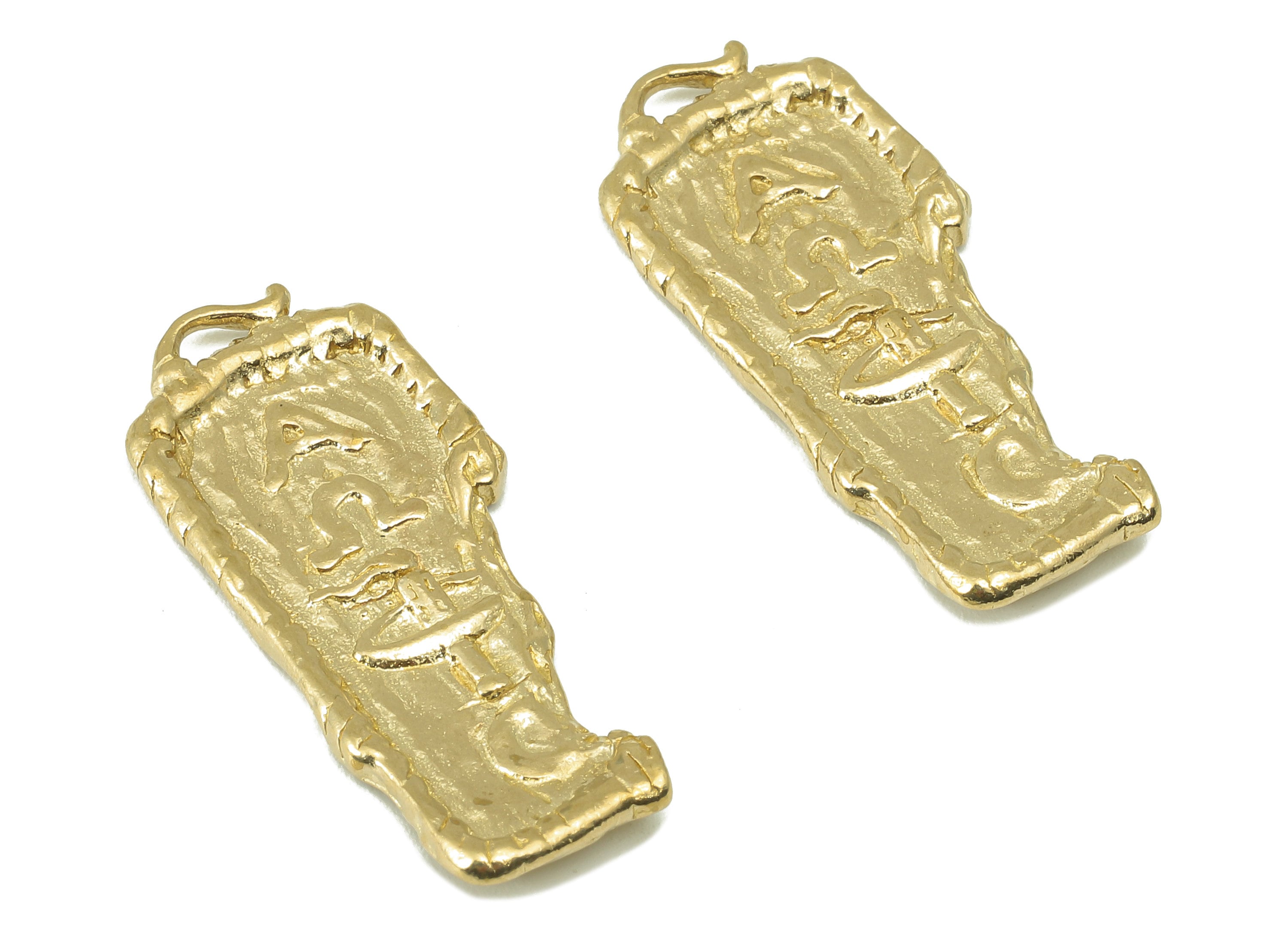 Brass Irregular Rectangle Earring Charms-Raw Brass Antique Pendant-Egyptian Pharaoh Charm- For Jewelry Supplies-34x 14x 1.58mm-PP8314 - DOMEDBAZAAR