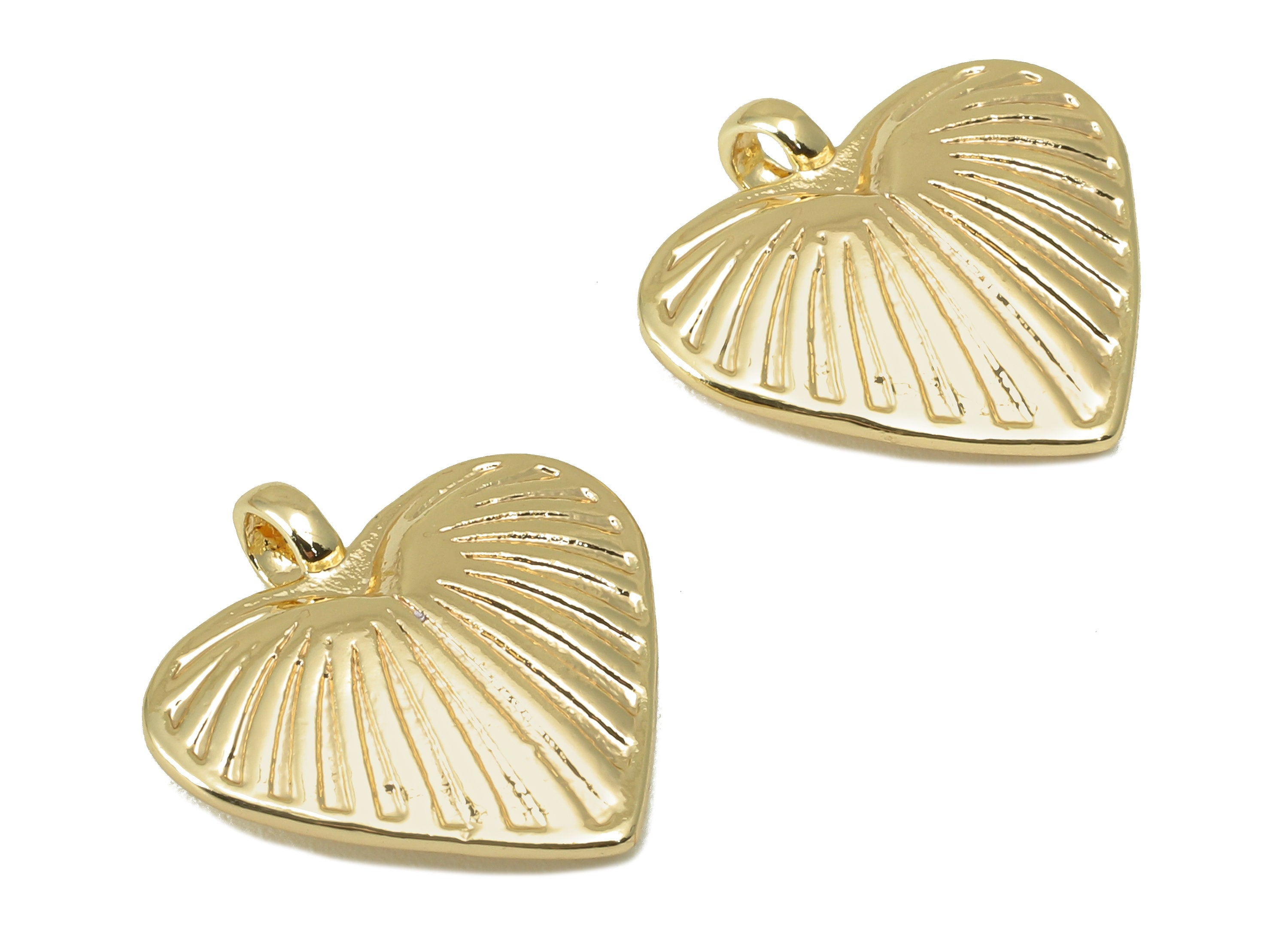 Brass Heart Earring Charm - Brass Textured Heart Charm - Cubic Heart Pendant - For Necklace -18K Real Gold Plated - 17.81x17x3.85mm- RGP5959 - DOMEDBAZAAR