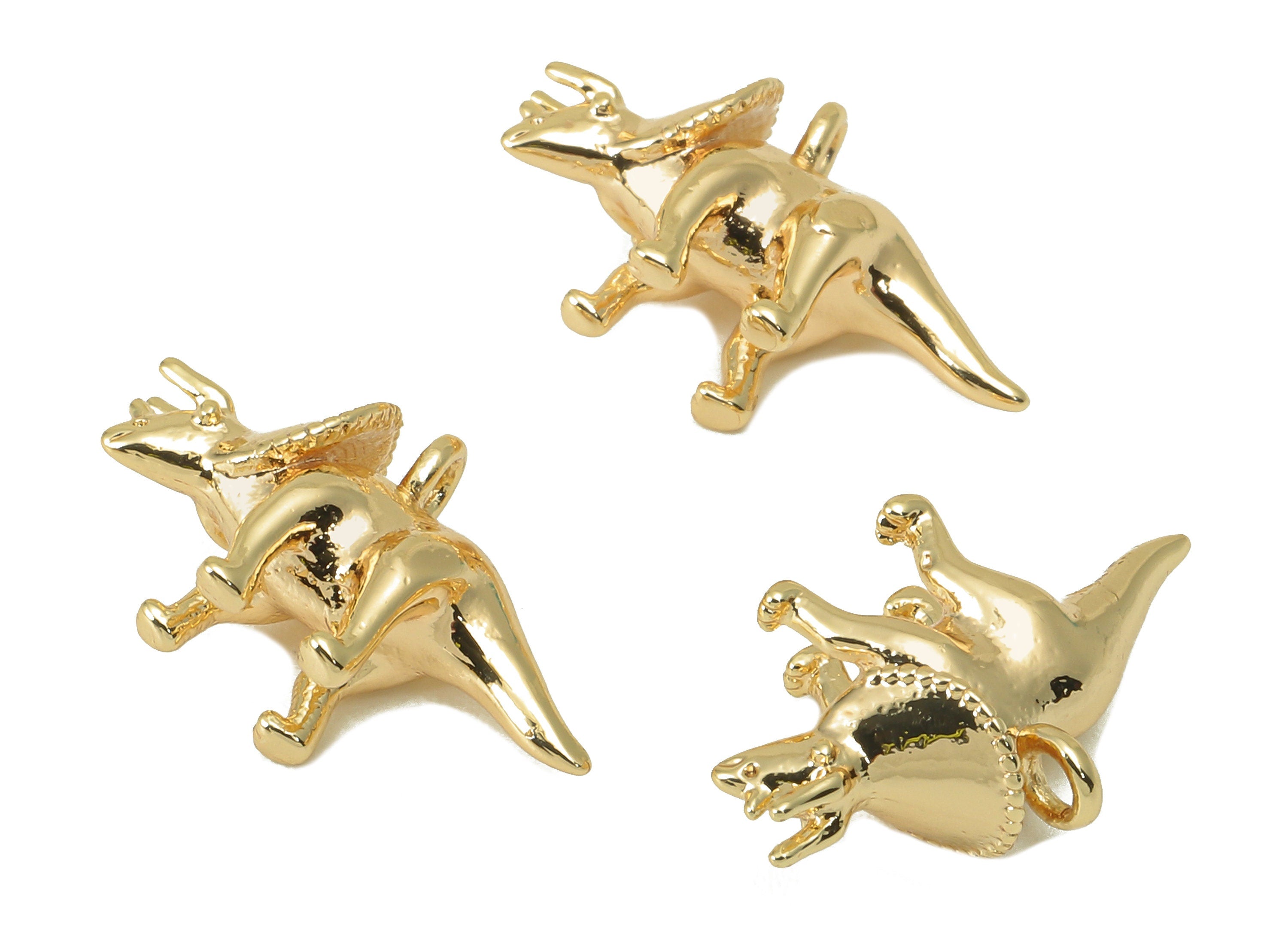Brass Dinosaur Earring Charm - Brass Diplodocus Charm - Brass Animal Pendant - 18K Real Gold Plated - 17.34 x 10.58 x 5.65mm - RGP5960 - DOMEDBAZAAR