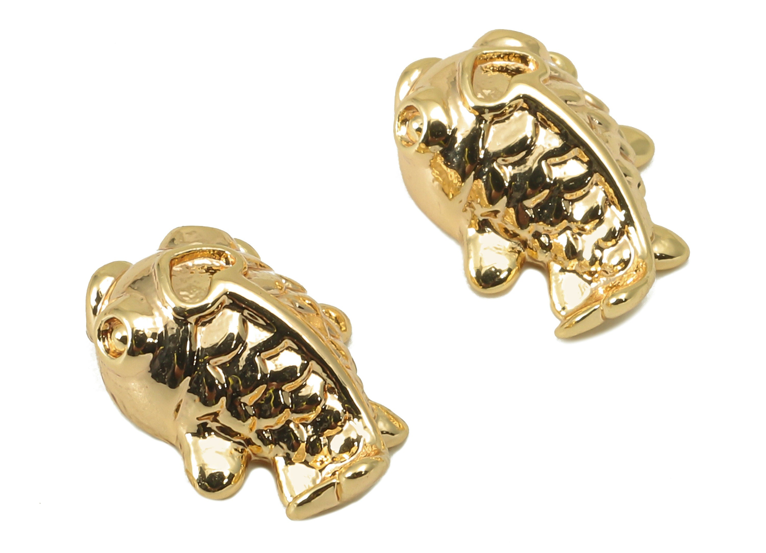 Brass Fish Earring Charm - Brass Textured Goldfish Charm - Cubic Animal Pendant -DIY Finding - 18K Real Gold Plated -14x10 x 2.2mm - RGP5964 - DOMEDBAZAAR