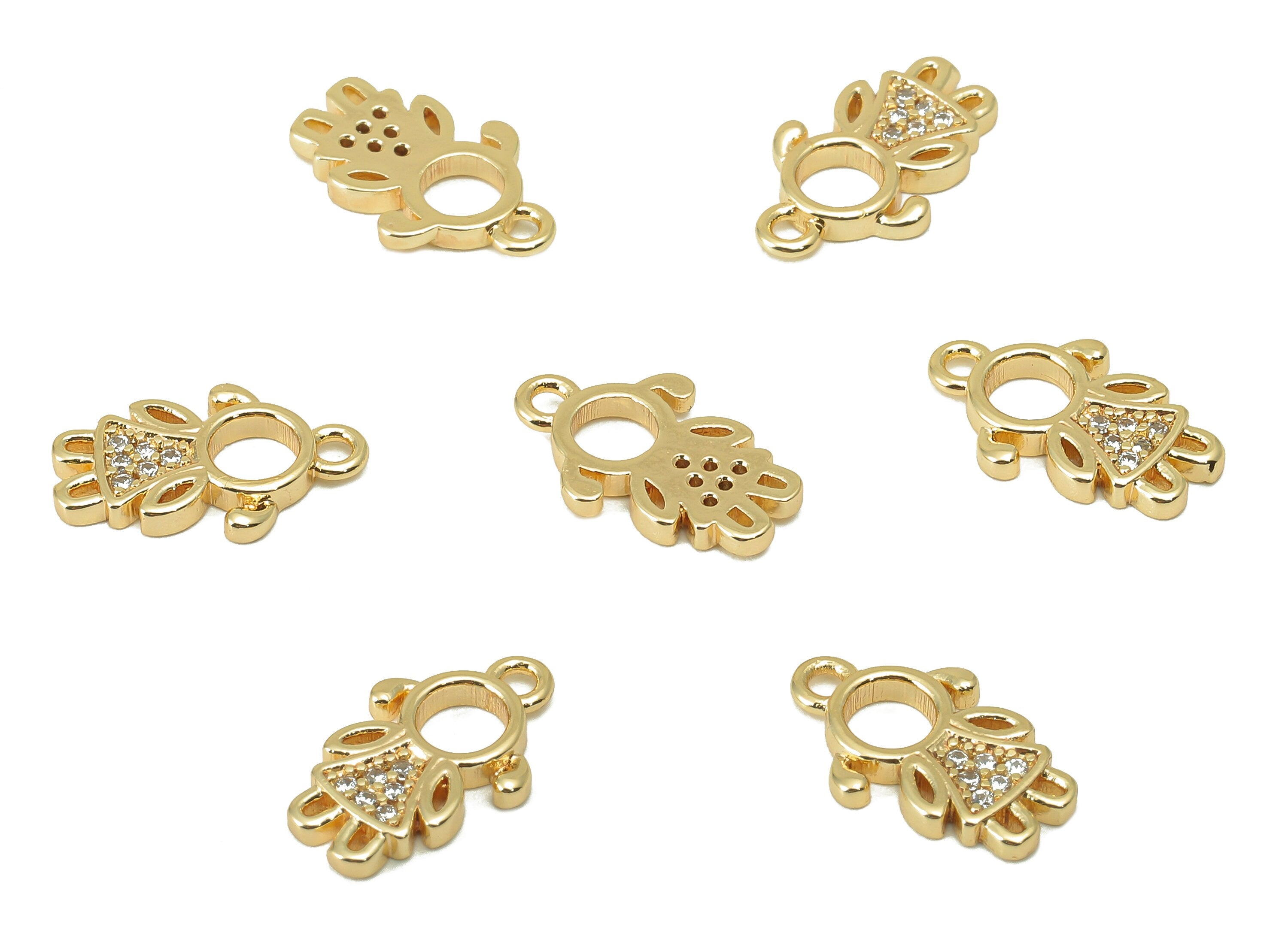 Brass Baby Earring Charm - Brass Baby Girl CZ Charm - Cubic zirconia Baby Pendant -DIY Finding - 18K Real Gold Plated -13x9x 1.54mm- RGP5964 - DOMEDBAZAAR