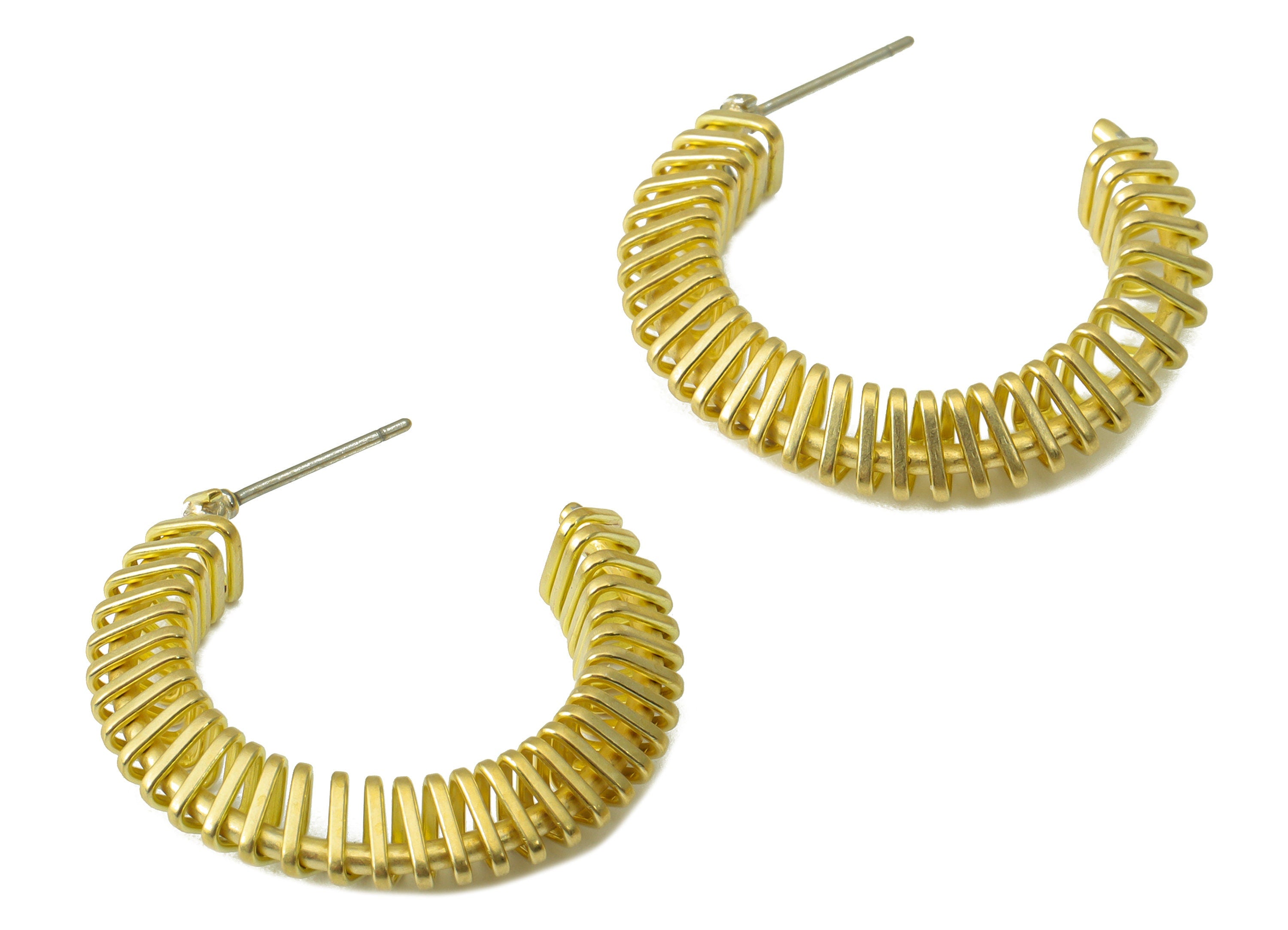 Triangle Wire C Hoop Earring – Raw Brass Open Hoop Post -Triangle Spiral Stud - Earring Hoop Post -Jewelry Supplies - 30x31x5.56mm - PP8451 - DOMEDBAZAAR