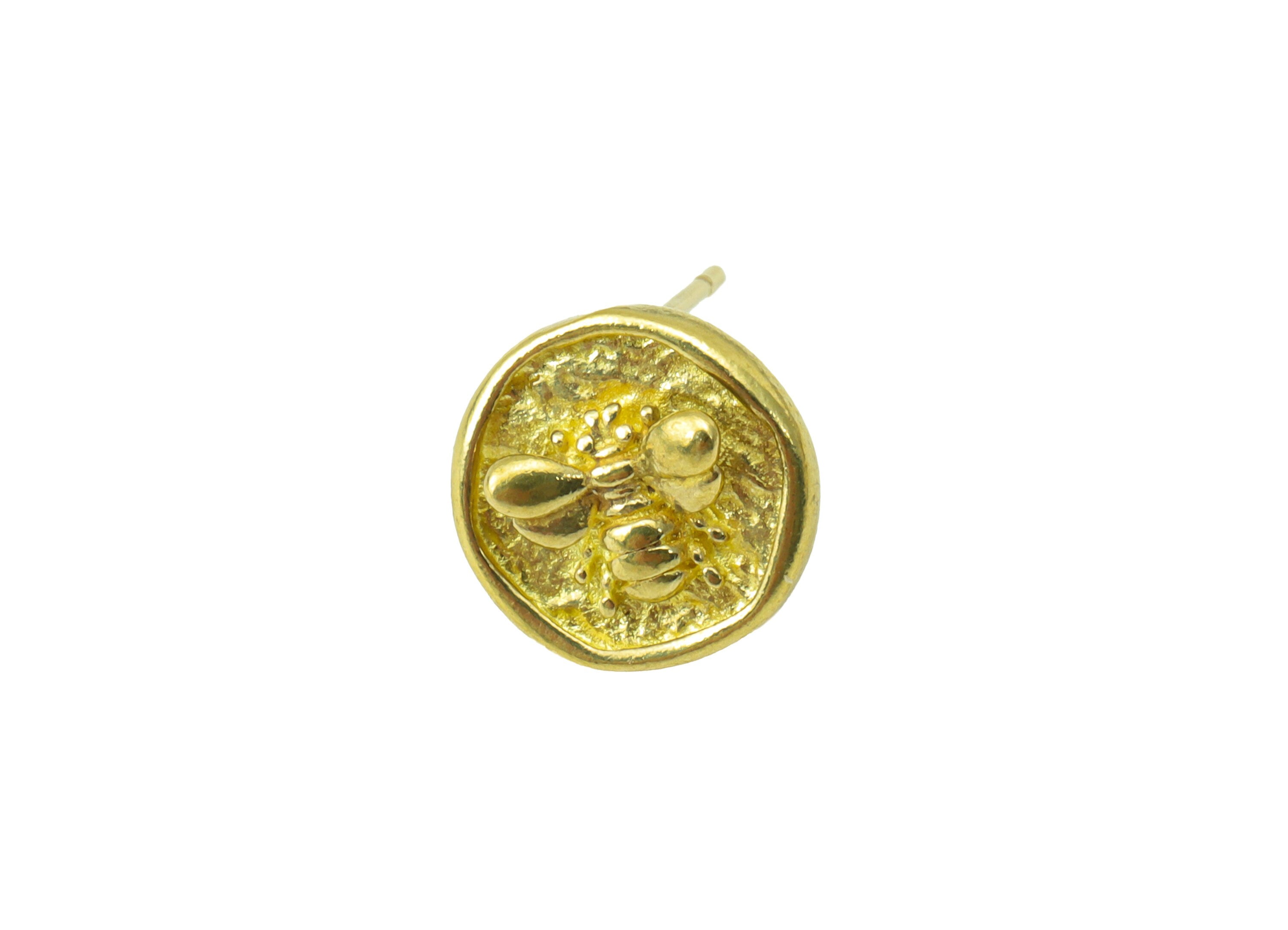 Brass Round Bee Earring Stud - Raw Brass Insect Stud - Hammered Bee Stud with  Loop - Bee Earring Post -Jewelry Supplies- 10x10x3.3mm-PP8449 - DOMEDBAZAAR