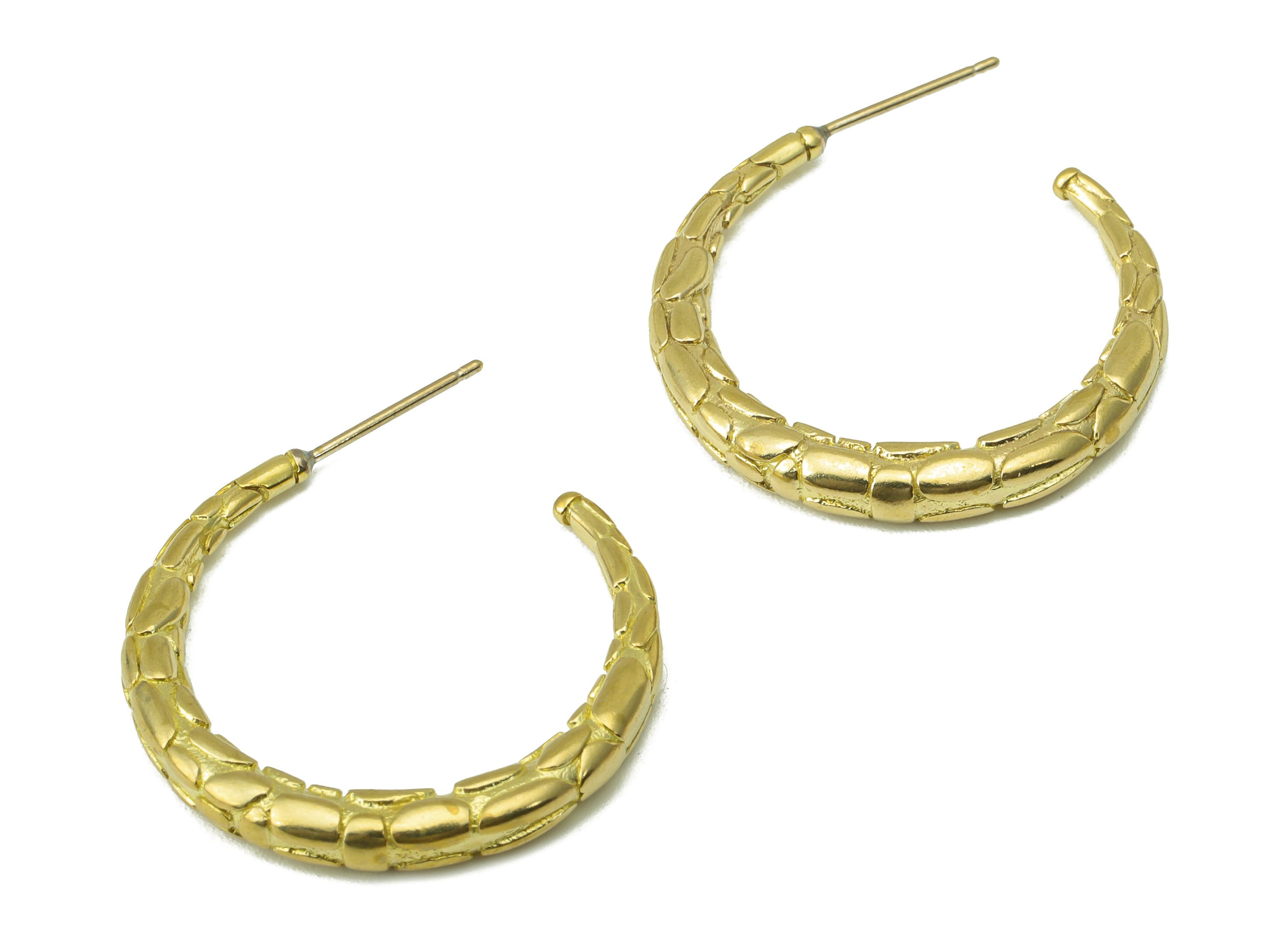 Brass Hoop Earring Stud - Raw Brass Snake Pattern Hoop Earring - C Hoop Stud - Earring Post - Jewelry Supplies - 31.67x27.6x3.77mm-PP8415 - DOMEDBAZAAR