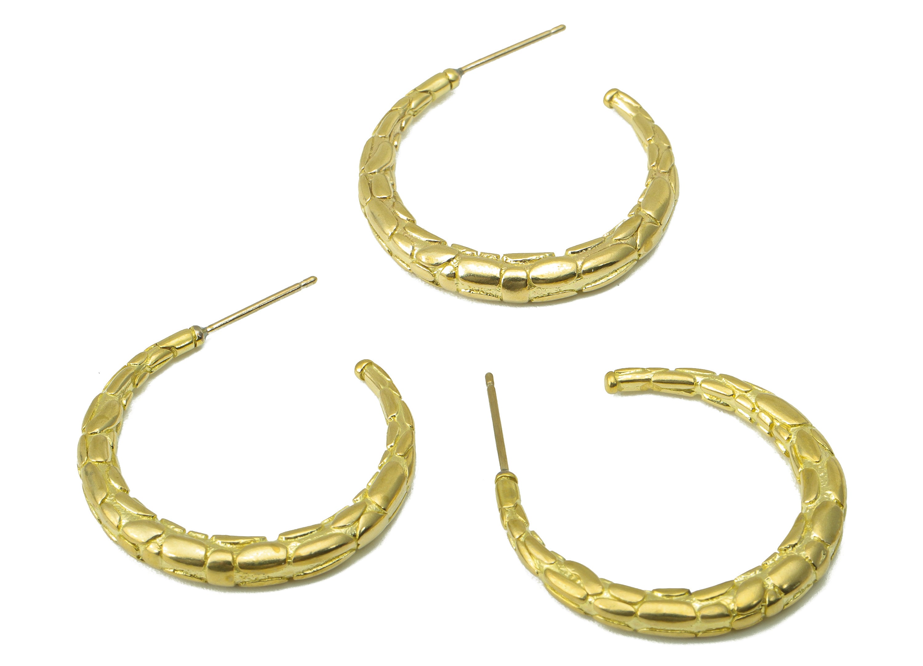 Brass Hoop Earring Stud - Raw Brass Snake Pattern Hoop Earring - C Hoop Stud - Earring Post - Jewelry Supplies - 31.67x27.6x3.77mm-PP8415 - DOMEDBAZAAR