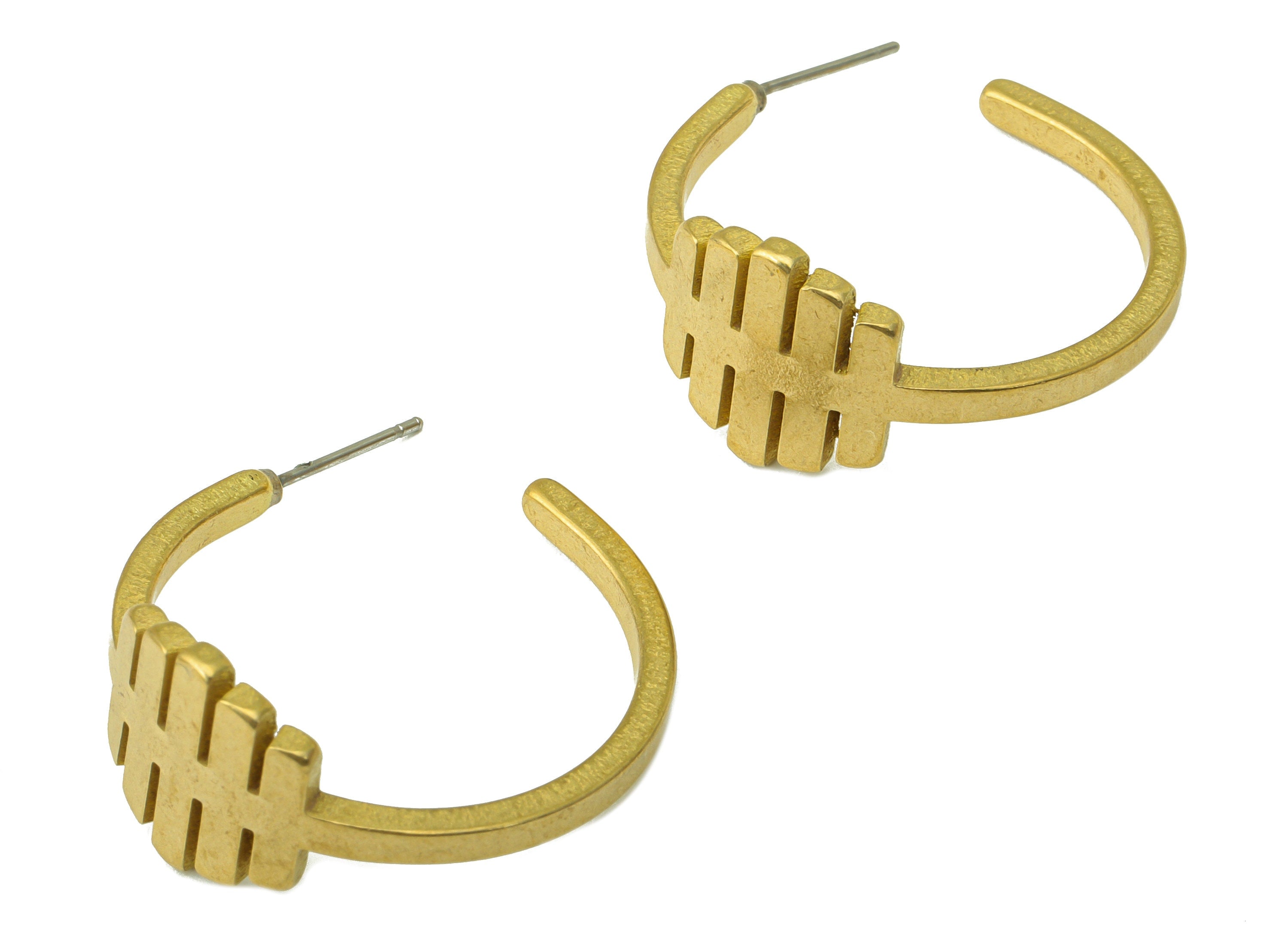 Brass Geometry Earrings Stud - Raw Brass C Hoop Earring Post - Irregular Stud Earring - Pan Flute Hoop Earring -29x32.54x1.93mm - PP8422 - DOMEDBAZAAR
