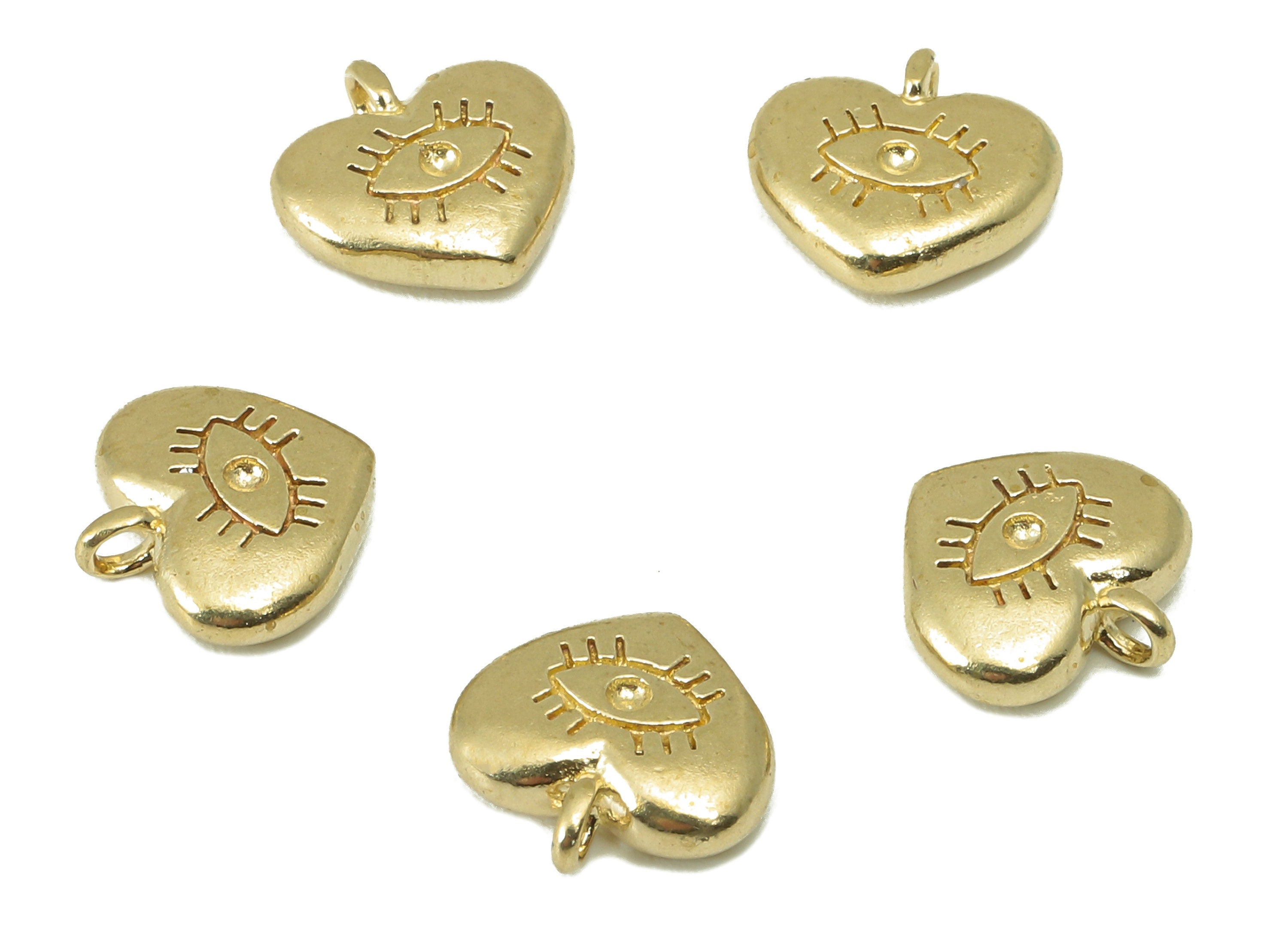 Brass Heart Eye Earring Charms - Raw Brass Eyelash Heart Pendant - Brass Heart Pendant - Jewelry Making Supplies - 9.7x9.95x2.69mm - PP8257 - DOMEDBAZAAR