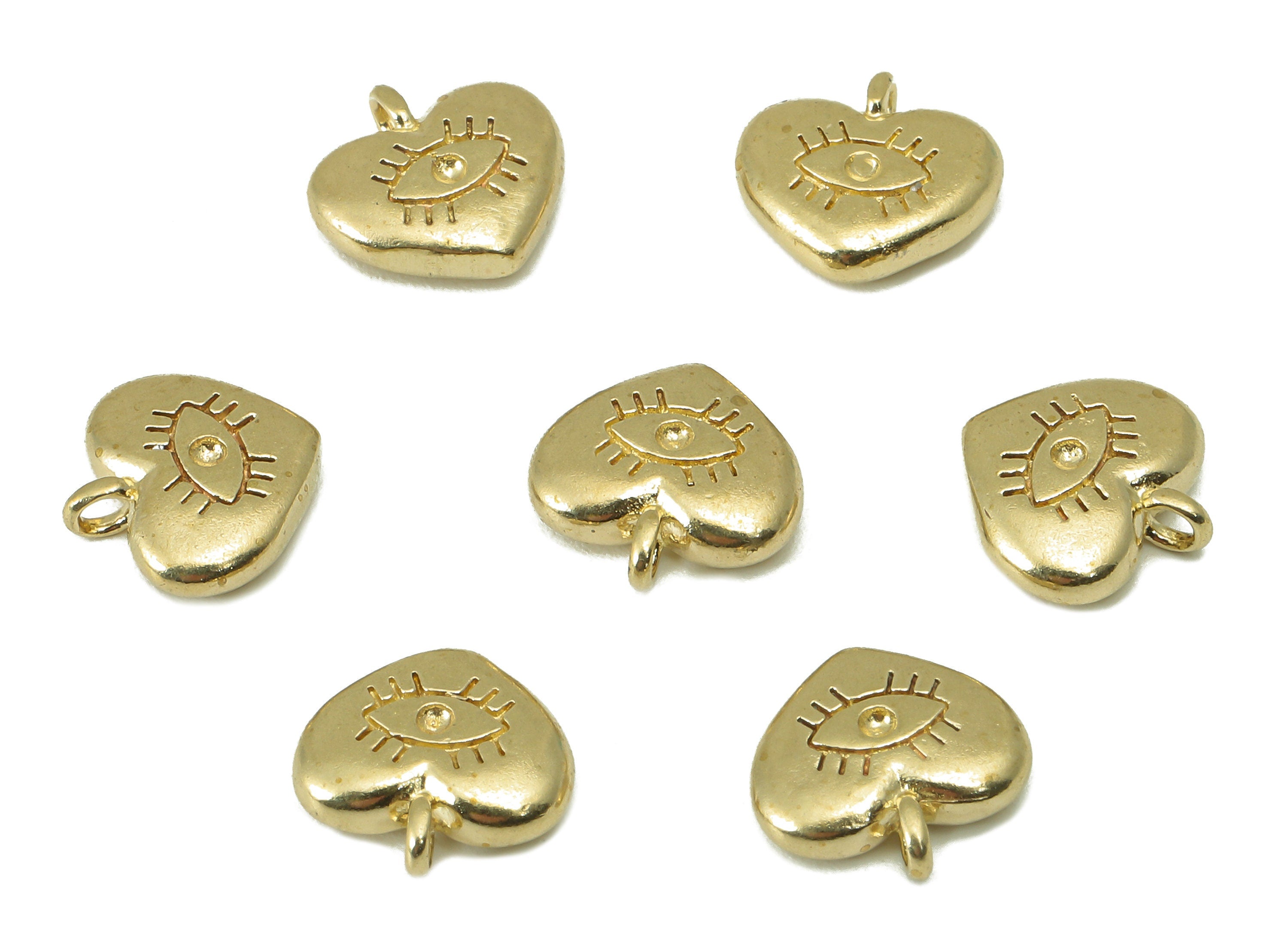 Brass Heart Eye Earring Charms - Raw Brass Eyelash Heart Pendant - Brass Heart Pendant - Jewelry Making Supplies - 9.7x9.95x2.69mm - PP8257 - DOMEDBAZAAR