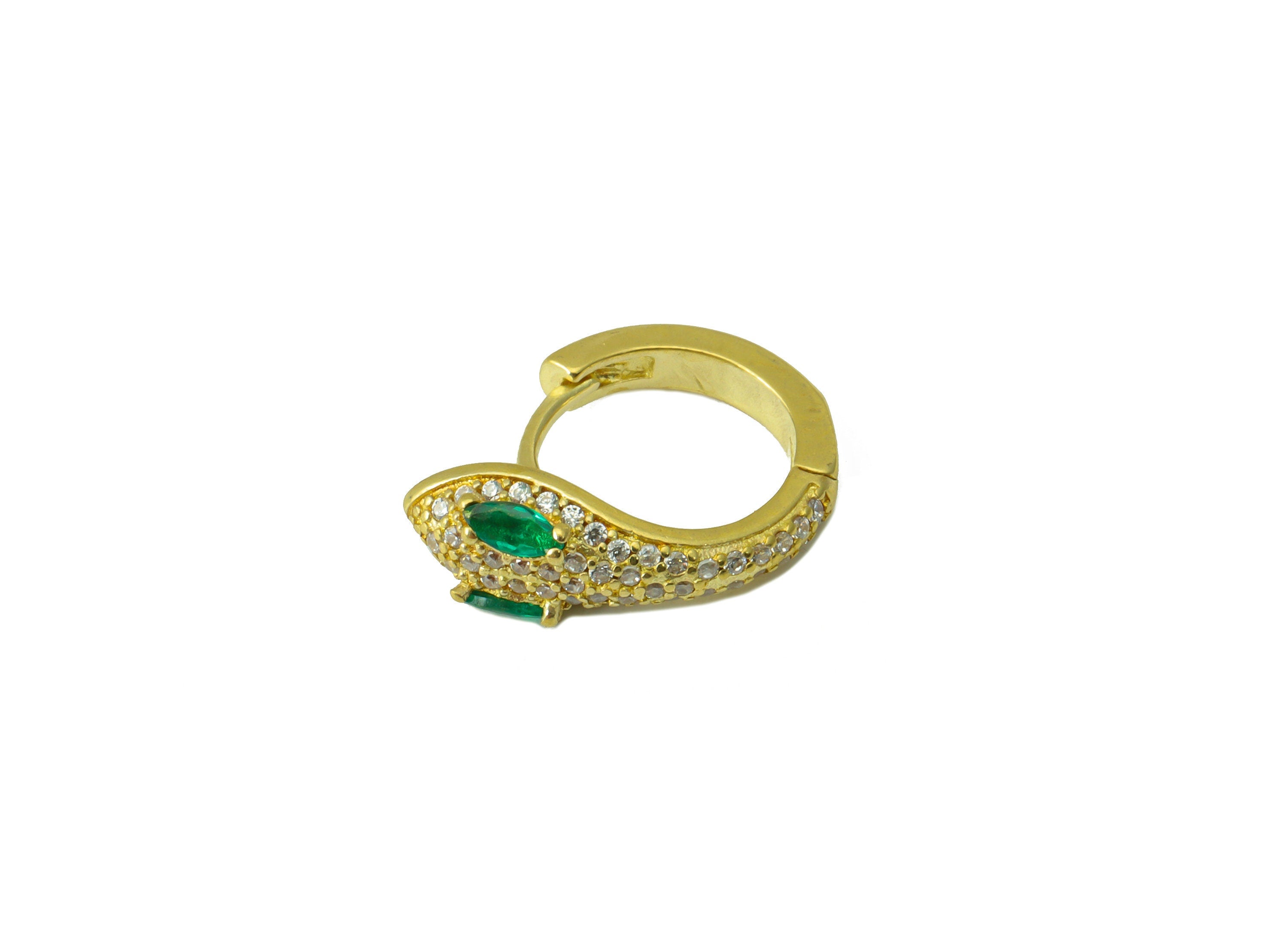 Brass Snake Pattern Clasp - Raw Brass Green CZ Eye Snake Earring Clasp - Cubic Zircon Huggie  Hoop -Jewelry Supplies - 15x16x2.44mm - PP8414 - DOMEDBAZAAR