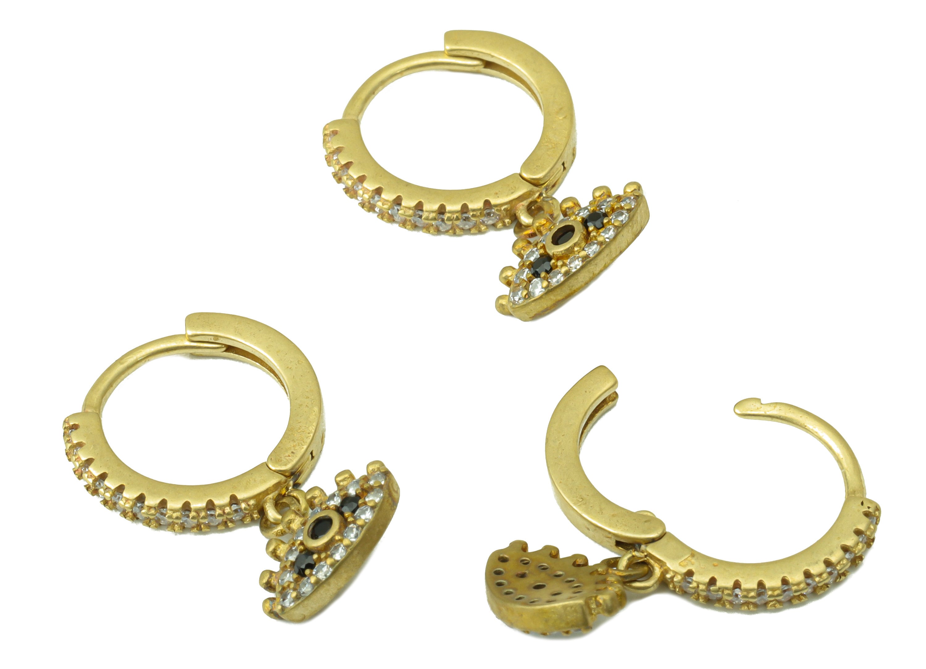 Brass Eye Hoop Clasp - Raw Brass Huggie Hoop Clasp - Eyelash Cubic Zircon Earring Clasp -Jewelry Supplies -20.6 x 12.67 x 1.85mm - PP8477 - DOMEDBAZAAR