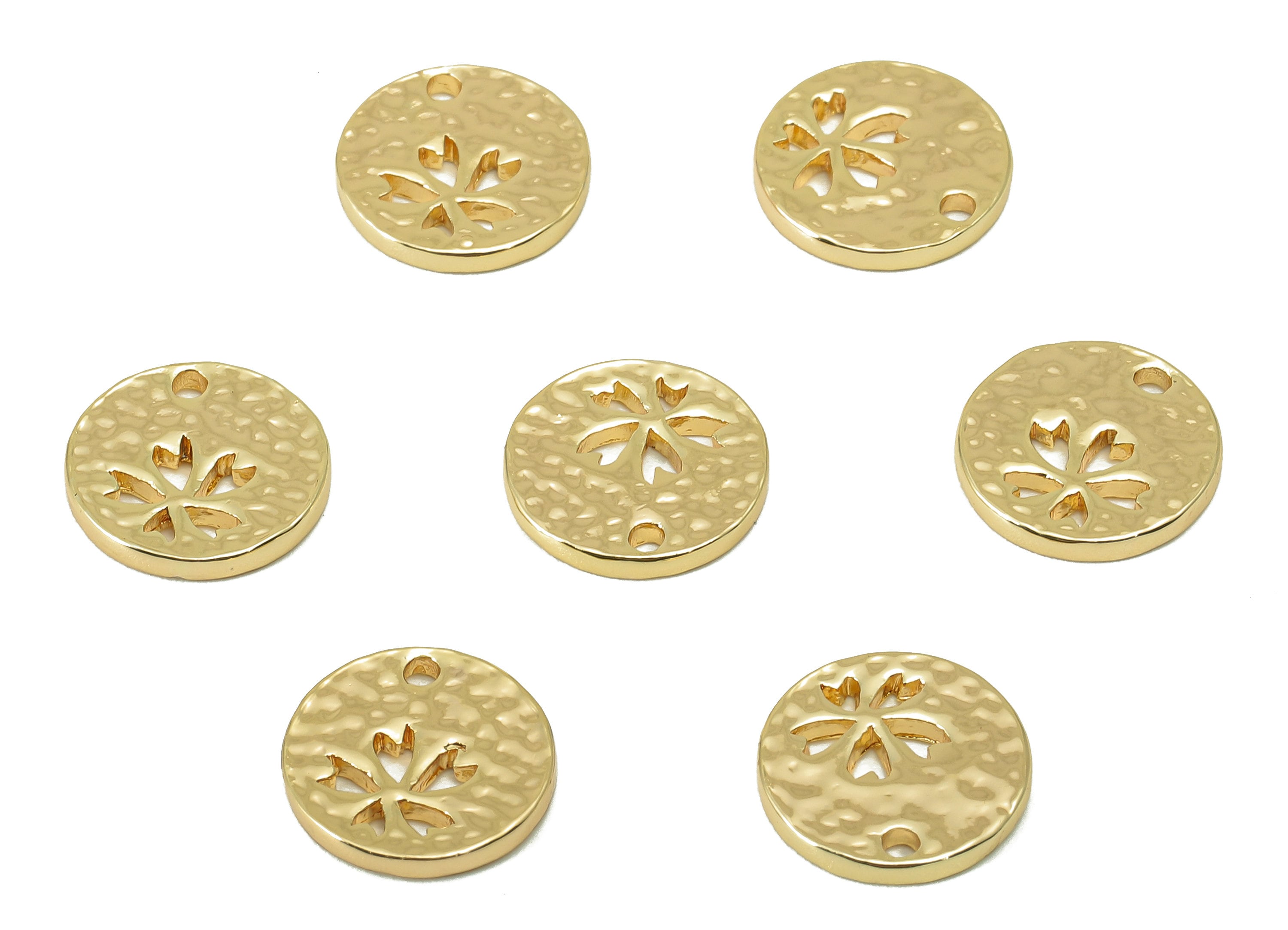 Brass Round Earring Charm - Brass Hammered Flower Charm - Mini Botanical Pendant -DIY Finding - 18K Real Gold Plated -11x11x1.31mm- RGP5966 - DOMEDBAZAAR