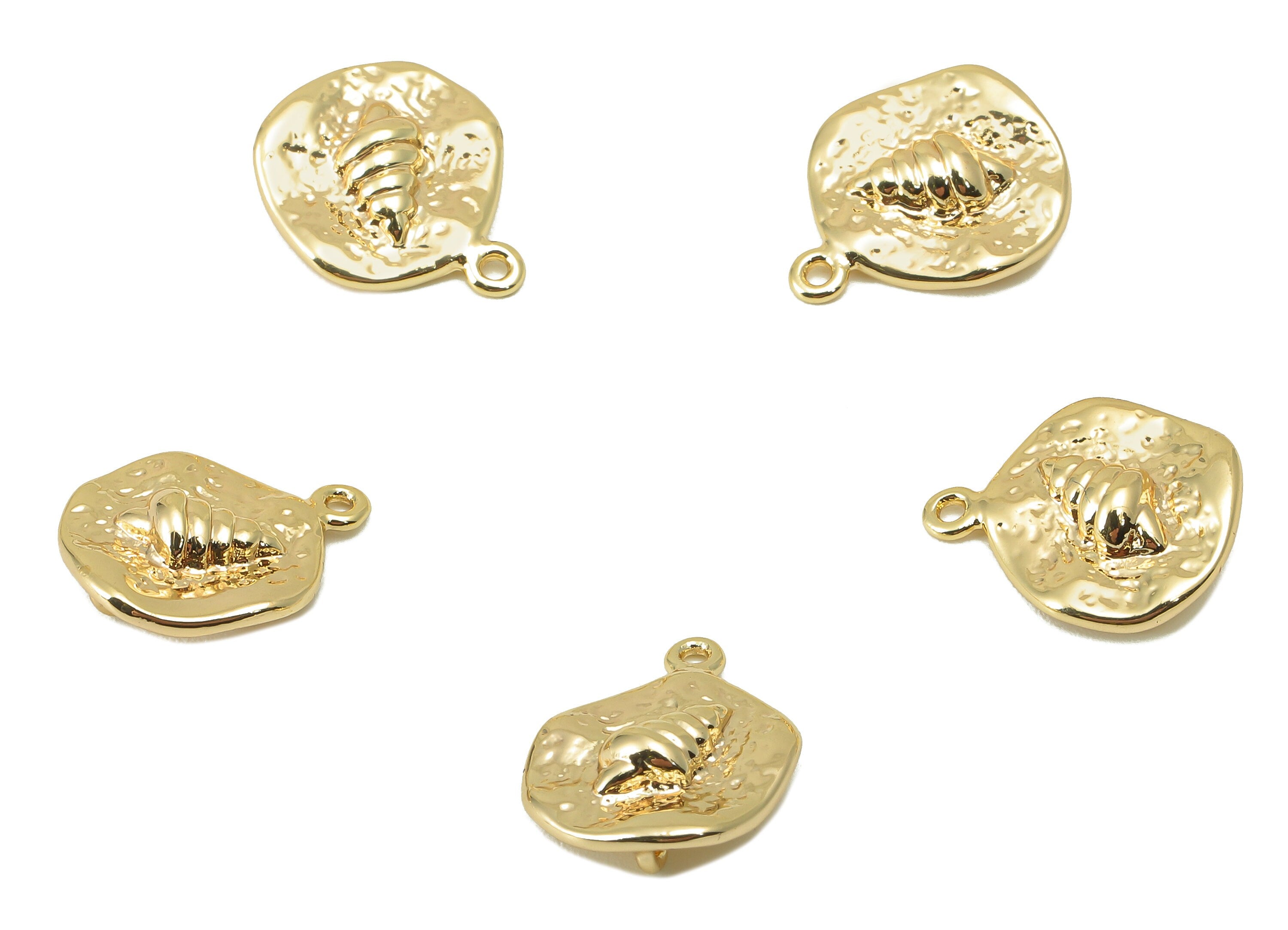 Brass Ice cream Earring Charm - Brass Hammered Charm - Wavy Conch Pendant - DIY Finding - 18K Real Gold Plated -14.61x11.73x 3.42mm- RGP5972 - DOMEDBAZAAR