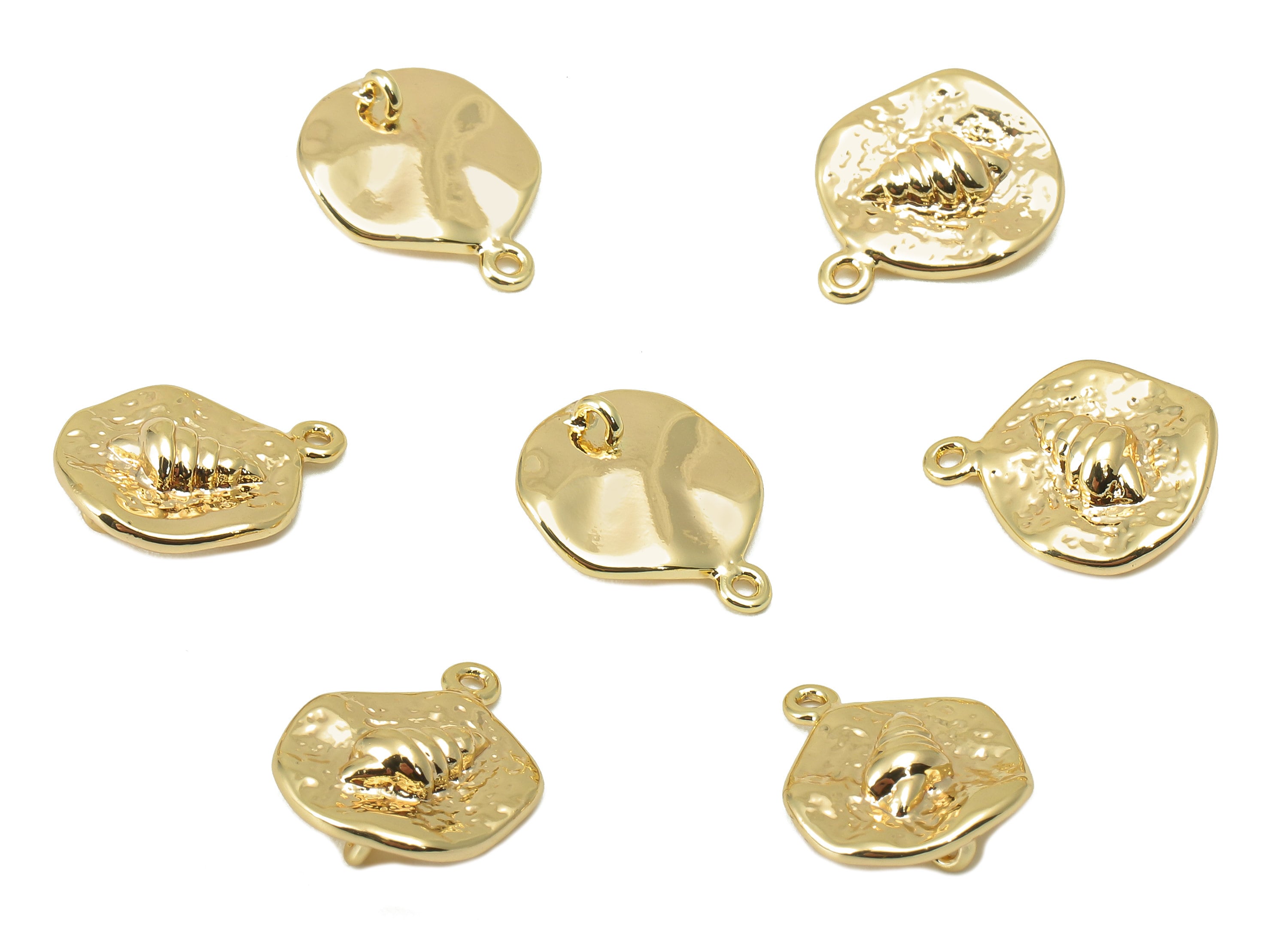Brass Ice cream Earring Charm - Brass Hammered Charm - Wavy Conch Pendant - DIY Finding - 18K Real Gold Plated -14.61x11.73x 3.42mm- RGP5972 - DOMEDBAZAAR