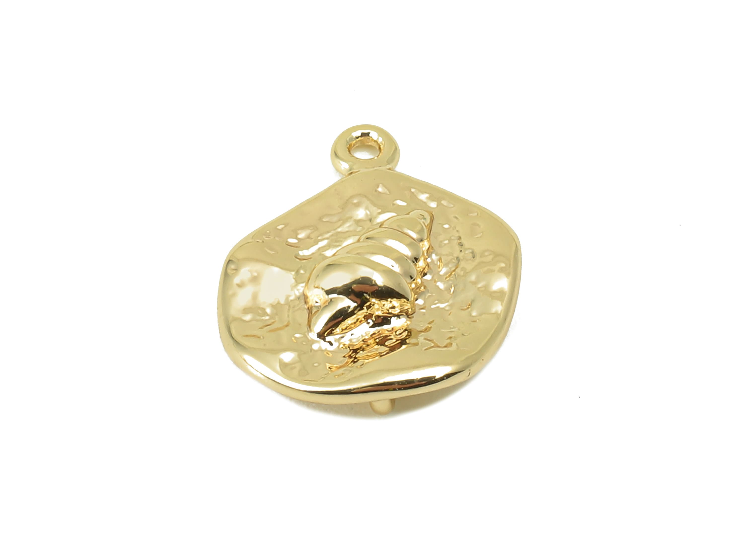 Brass Ice cream Earring Charm - Brass Hammered Charm - Wavy Conch Pendant - DIY Finding - 18K Real Gold Plated -14.61x11.73x 3.42mm- RGP5972 - DOMEDBAZAAR