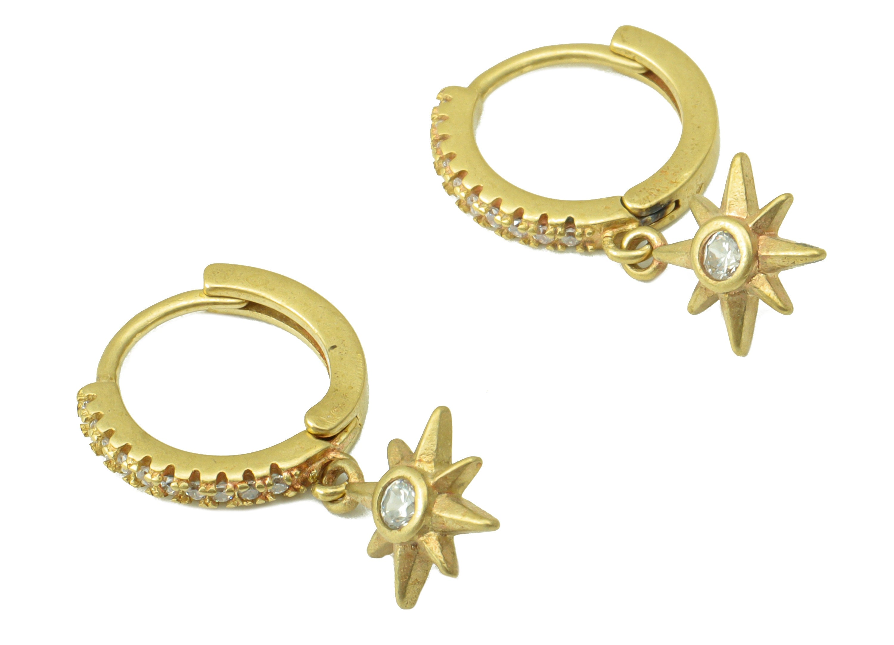Brass North Star Earring Clasp - Raw Brass Sun Huggie Hoop Earring - Cubic Zircon Earring Clasp -Jewelry Supplies - 23x13x1.85mm - PP8478 - DOMEDBAZAAR