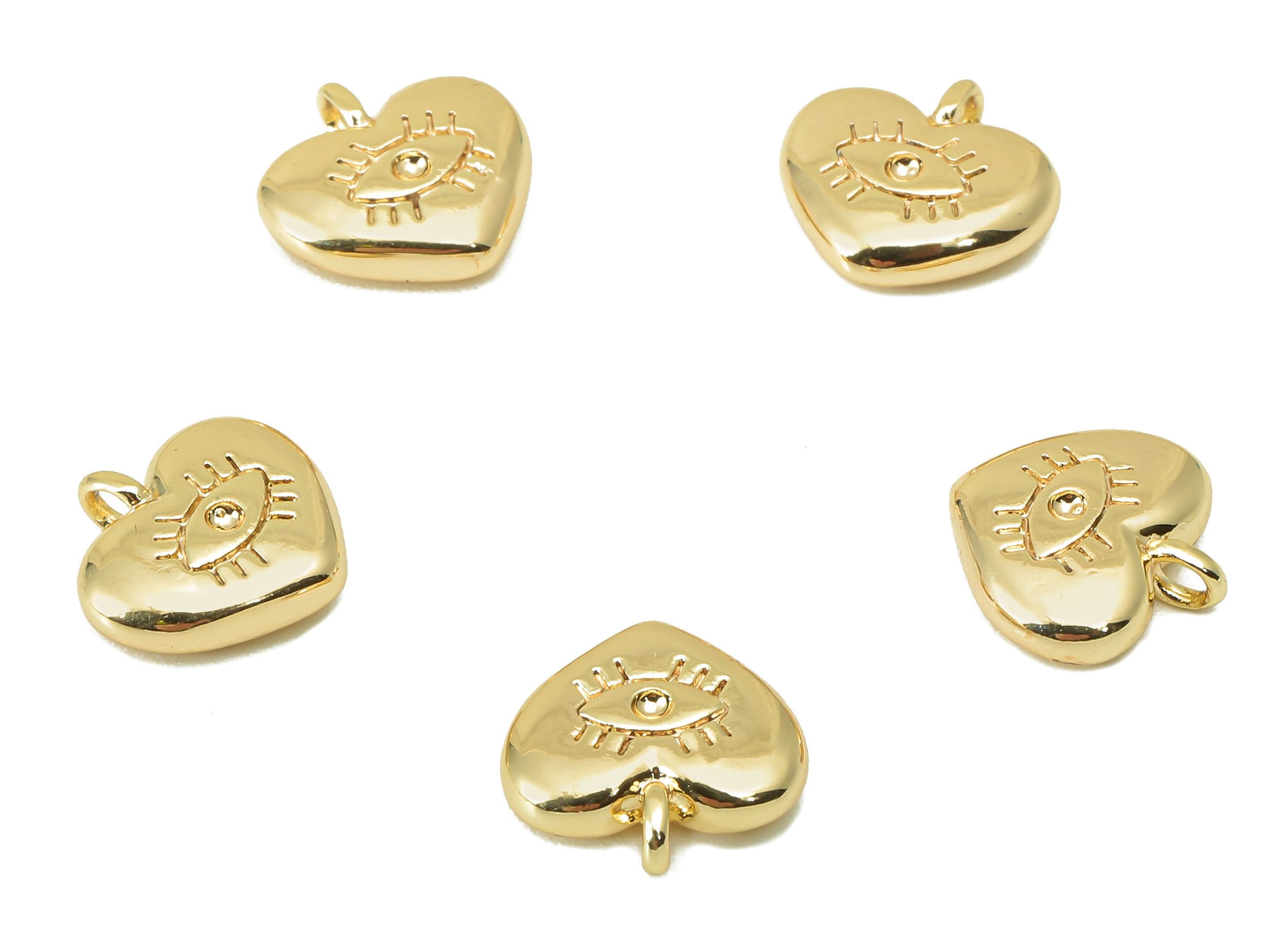 Brass Heart Earring Charm - Brass Cubic Heart Charm - Eye Heart Pendant - DIY Finding - 18K Real Gold Plated -9.94x 10.14x 2.94mm- RGP5973 - DOMEDBAZAAR