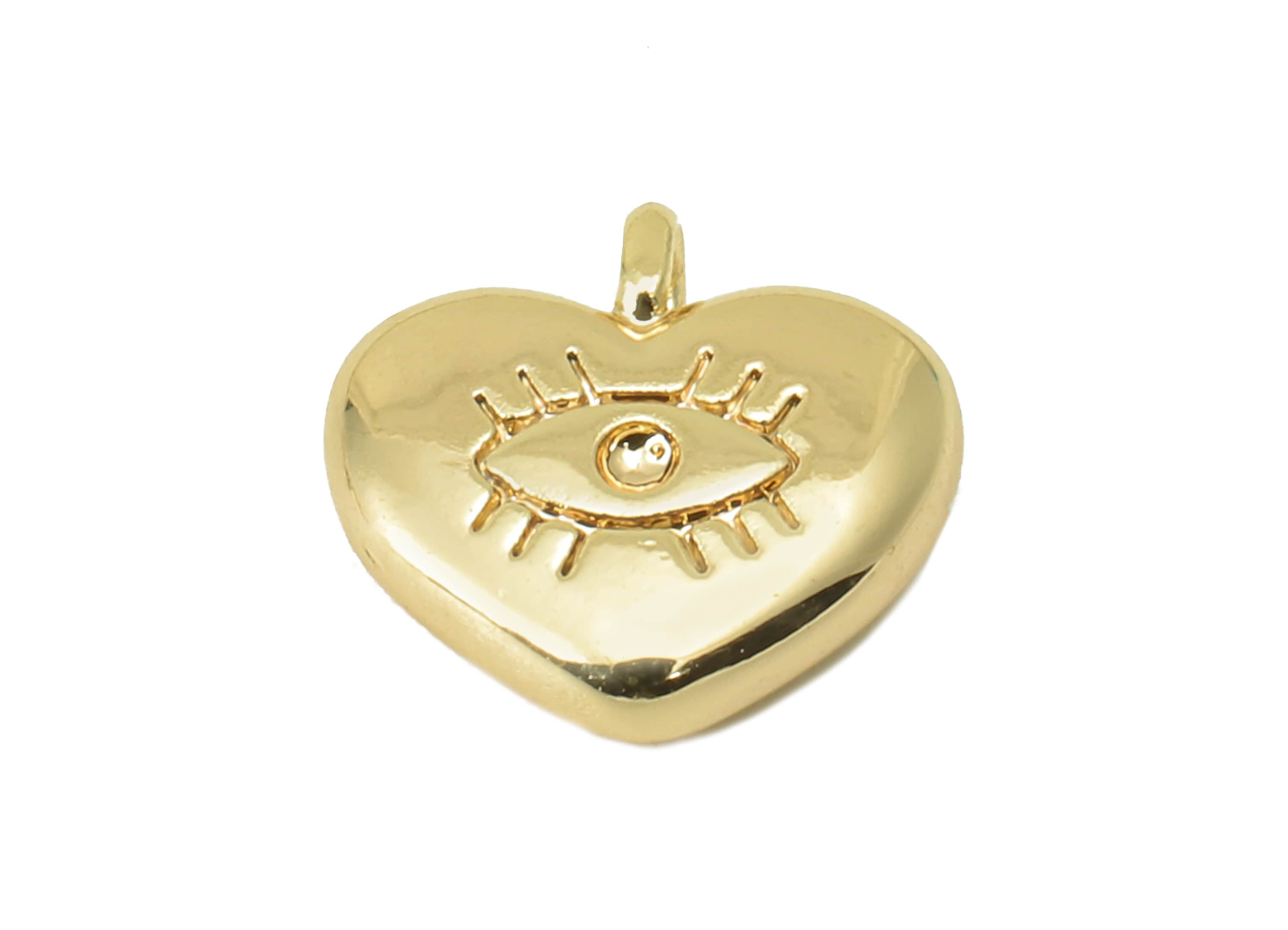 Brass Heart Earring Charm - Brass Cubic Heart Charm - Eye Heart Pendant - DIY Finding - 18K Real Gold Plated -9.94x 10.14x 2.94mm- RGP5973 - DOMEDBAZAAR