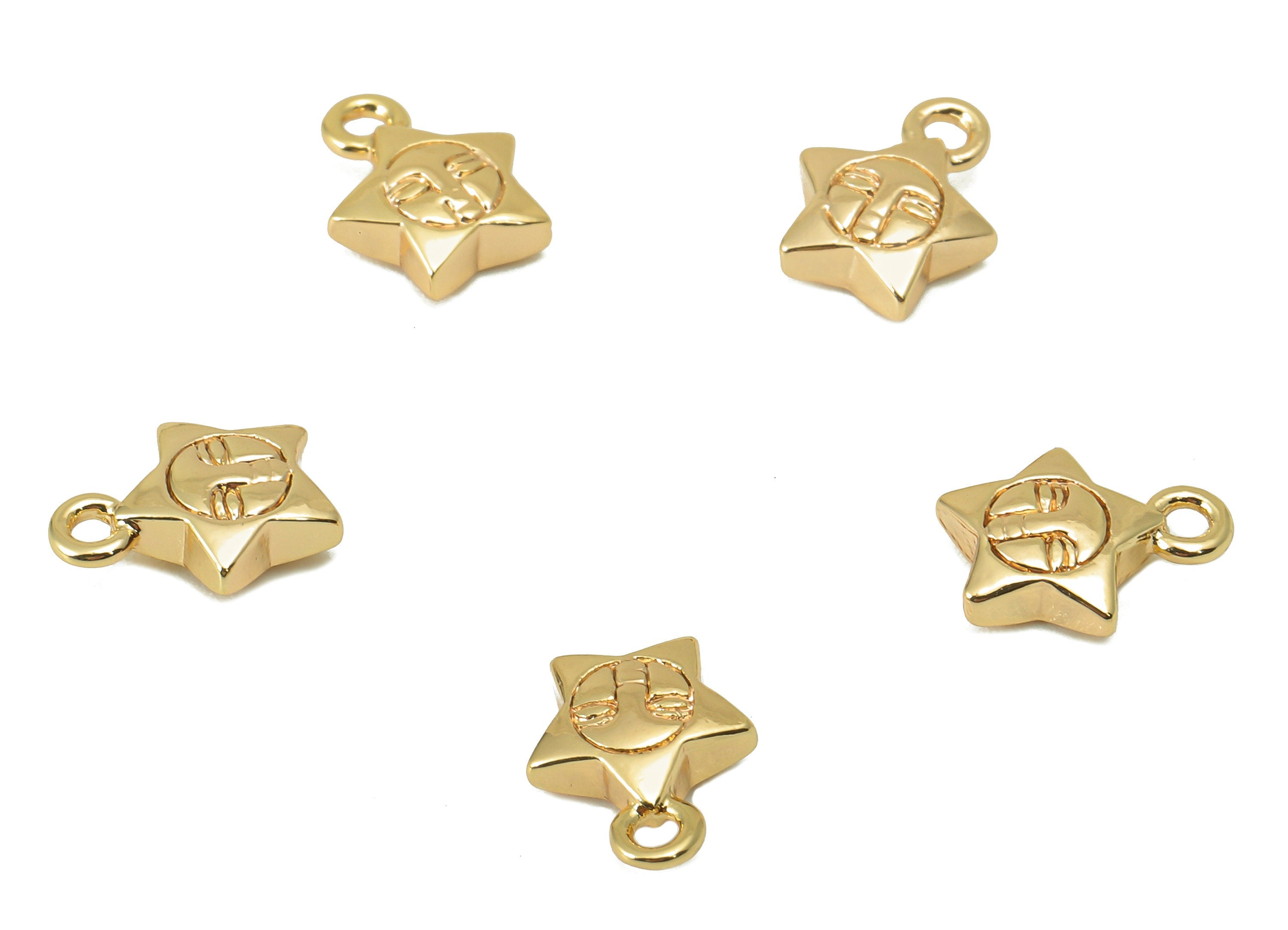 Brass Star Earring Charm - Brass Cubic Mini Star Charm - Brass Star Face Pendant - DIY Finding - 18K Real Gold Plated - 10x8x 2.9mm- RGP5974 - DOMEDBAZAAR