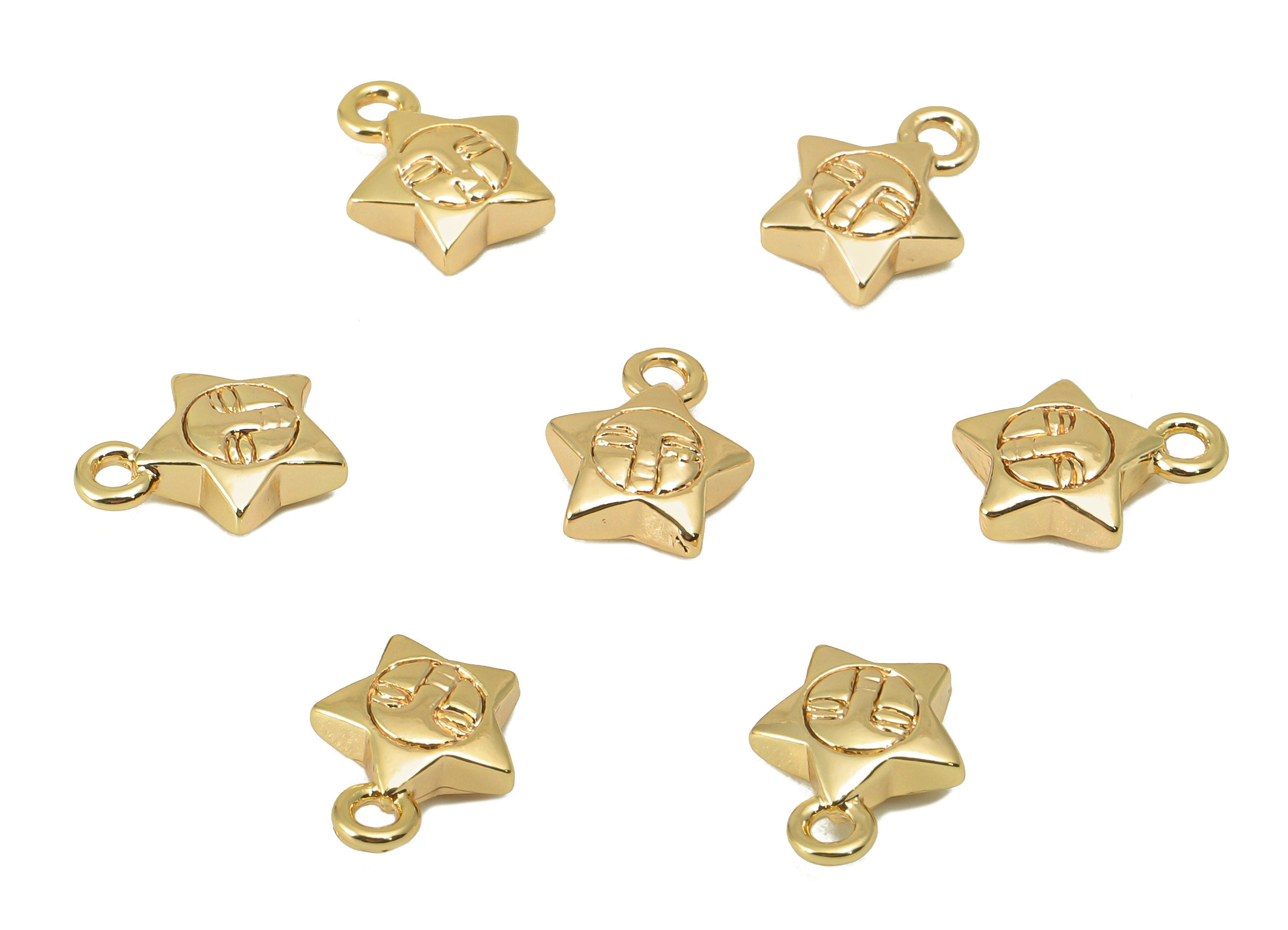 Brass Star Earring Charm - Brass Cubic Mini Star Charm - Brass Star Face Pendant - DIY Finding - 18K Real Gold Plated - 10x8x 2.9mm- RGP5974 - DOMEDBAZAAR