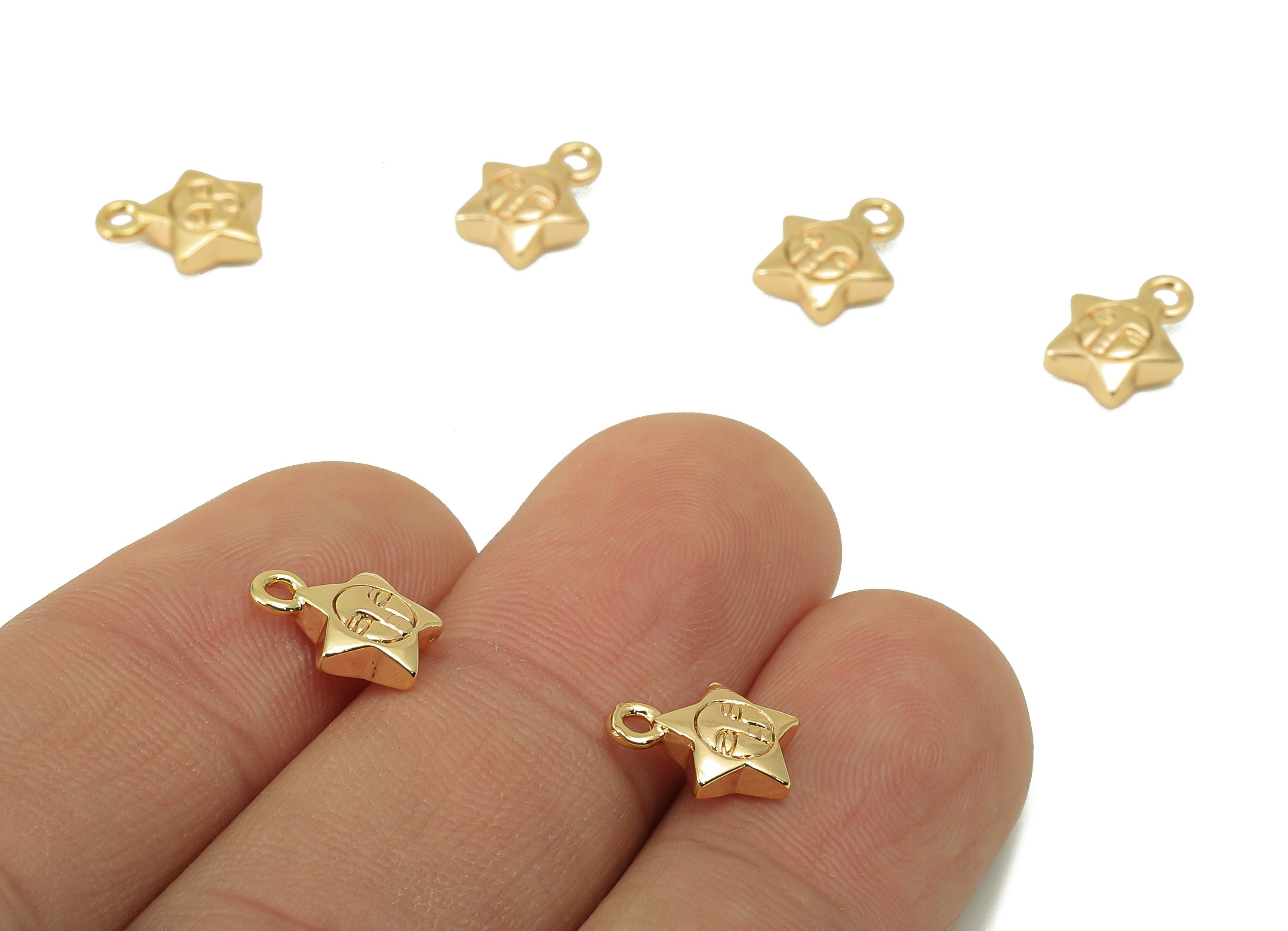 Brass Star Earring Charm - Brass Cubic Mini Star Charm - Brass Star Face Pendant - DIY Finding - 18K Real Gold Plated - 10x8x 2.9mm- RGP5974 - DOMEDBAZAAR