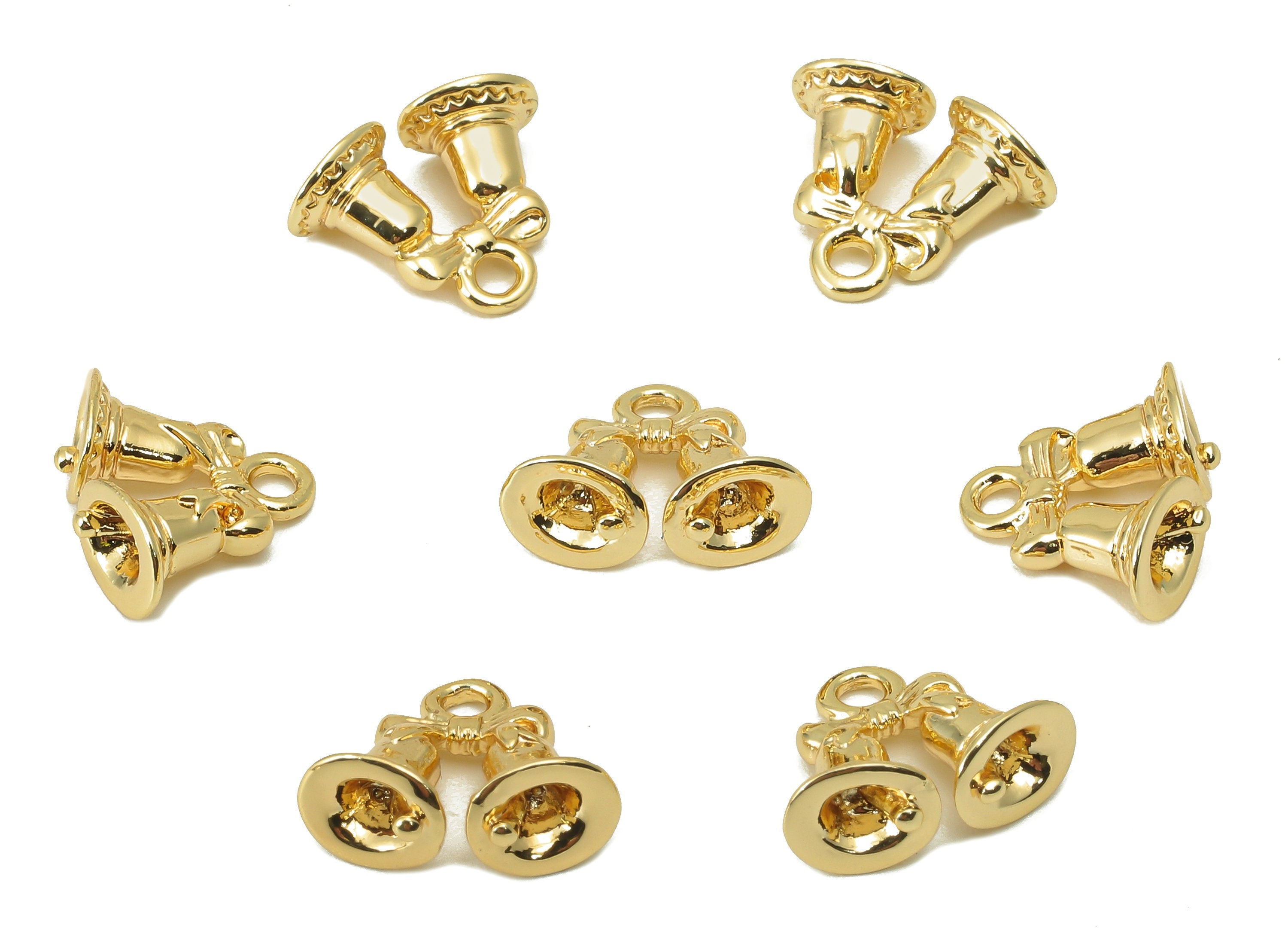 Brass Bell Earring Charm - Brass Butterfly Bow Ring Charm - Brass Double Bell Pendant - 18K Real Gold Plated - 10.88x12.78x 2.98mm- RGP5978 - DOMEDBAZAAR