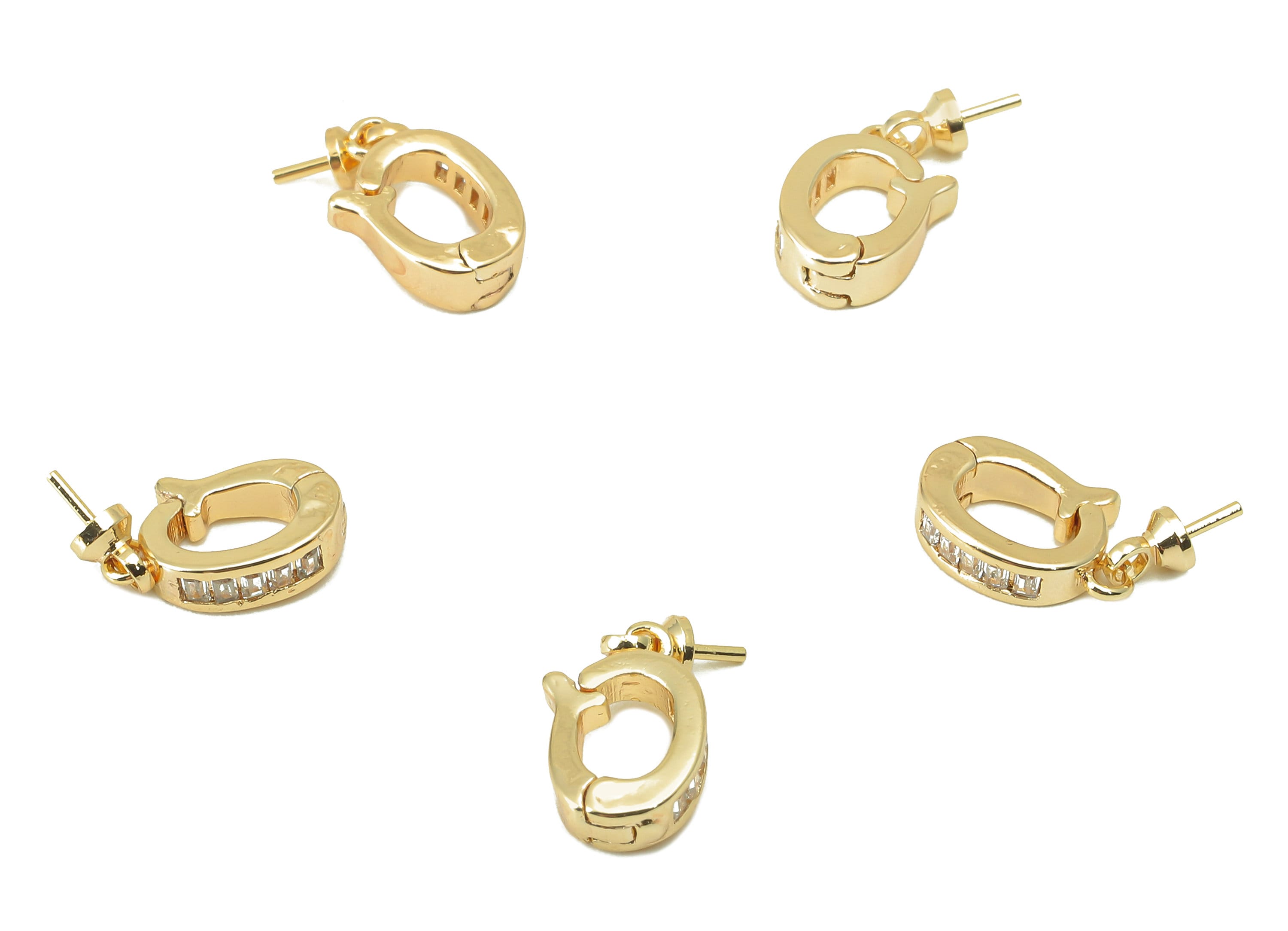 Brass Hoop Clasp - Brass Cubic Zirconia Clasp - Brass CZ Clasp For Pearl - 18K Real Gold Plated - 15.66x7.32x1.18mm- RGP5979 - DOMEDBAZAAR