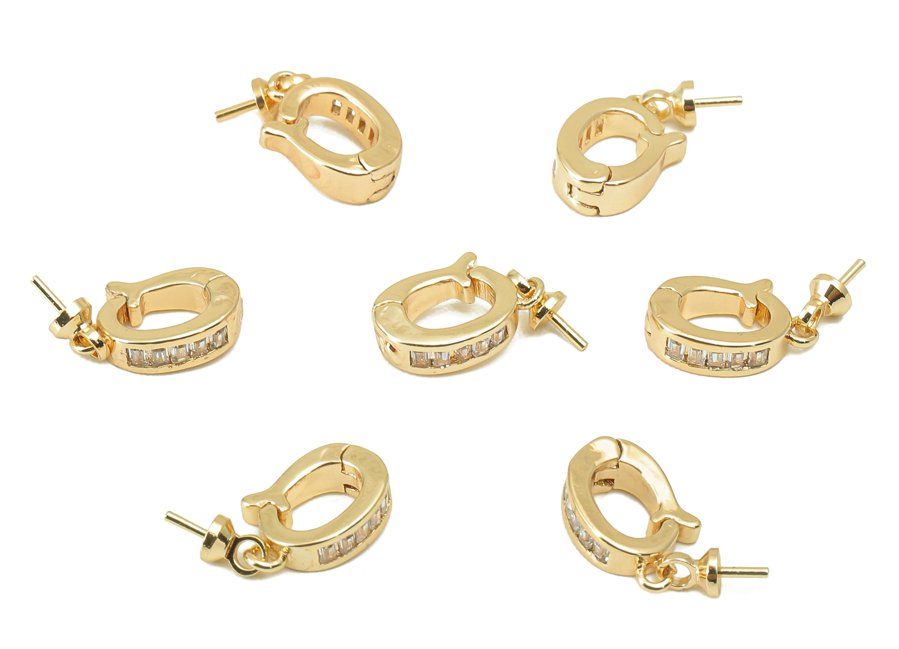 Brass Hoop Clasp - Brass Cubic Zirconia Clasp - Brass CZ Clasp For Pearl - 18K Real Gold Plated - 15.66x7.32x1.18mm- RGP5979 - DOMEDBAZAAR