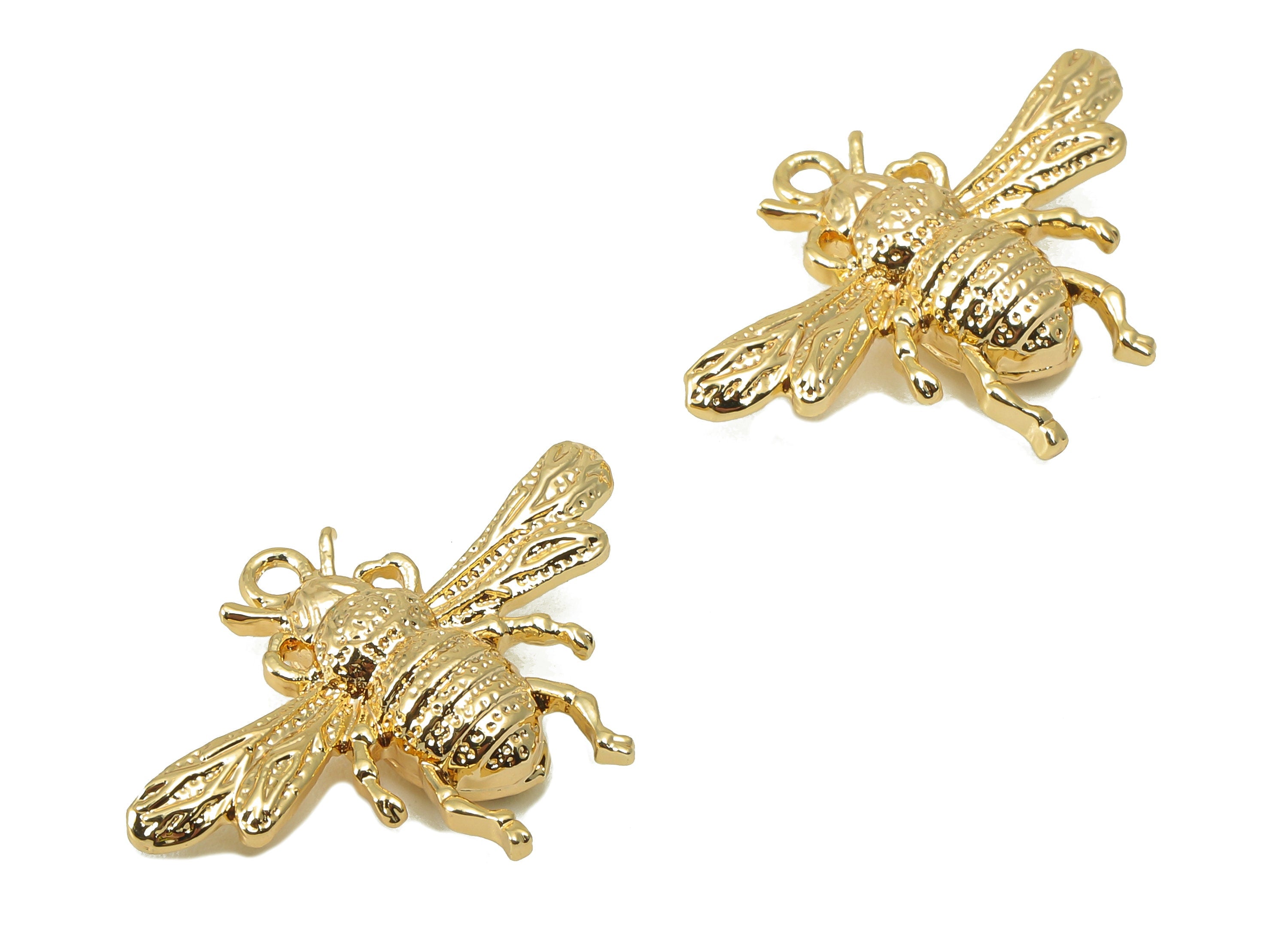 Brass Bee Earring Charm - Brass Animal Charm - Brass Bee Pendant - For Necklace - 18K Real Gold Plated -28.24 x 20.34 x 5.1mm - RGP6002 - DOMEDBAZAAR