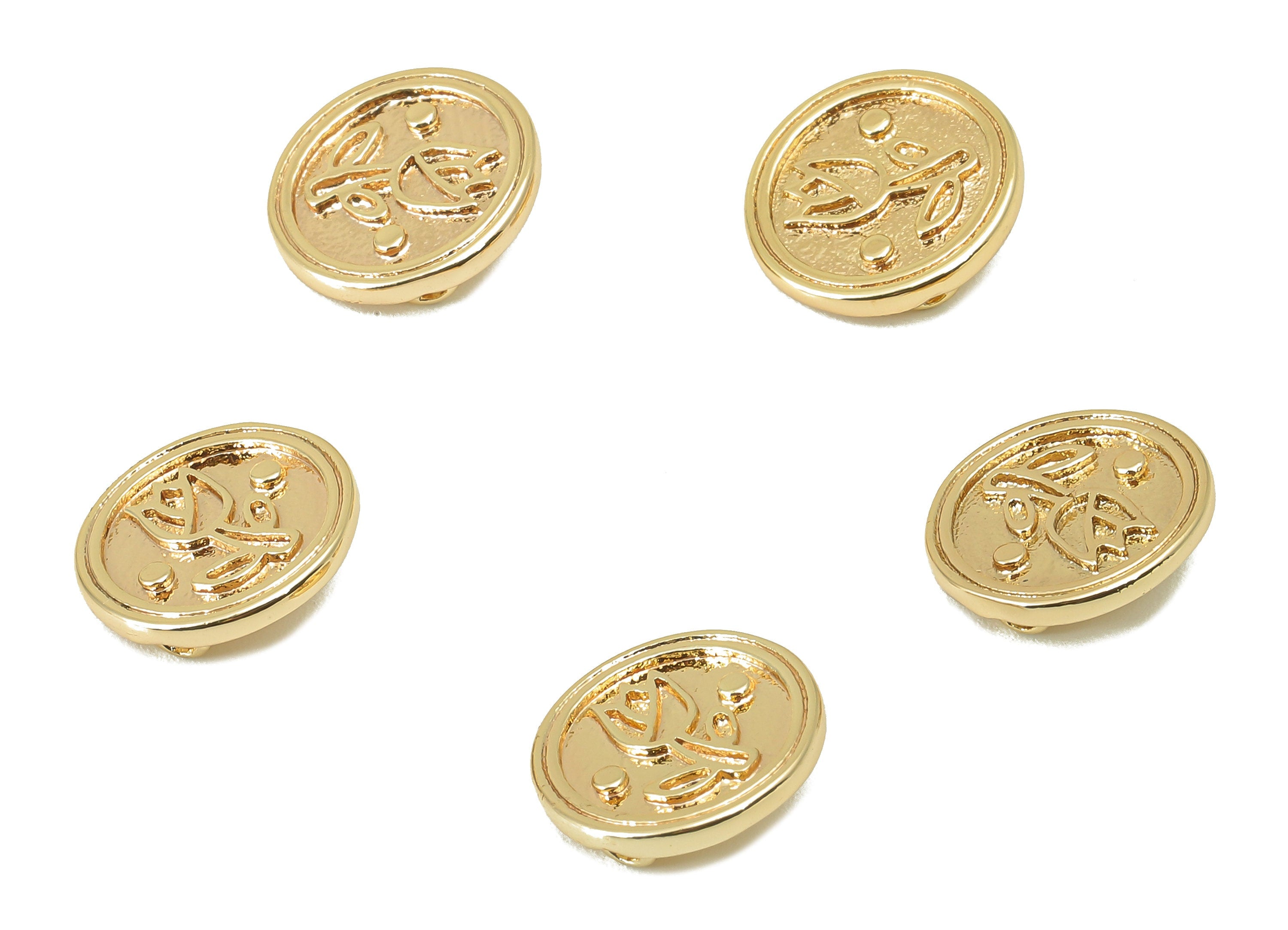 Brass Round Earring Charm - Brass Textured Rose Charm - Brass Flower Pendant - For Necklace - 18K Real Gold Plated -12.6x13x1.37mm- RGP6014 - DOMEDBAZAAR