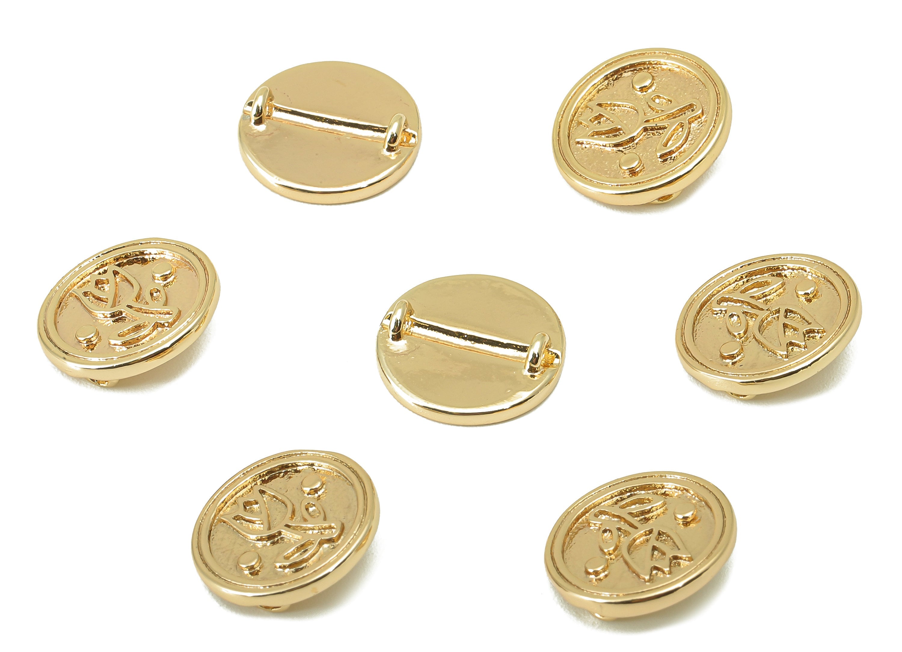 Brass Round Earring Charm - Brass Textured Rose Charm - Brass Flower Pendant - For Necklace - 18K Real Gold Plated -12.6x13x1.37mm- RGP6014 - DOMEDBAZAAR