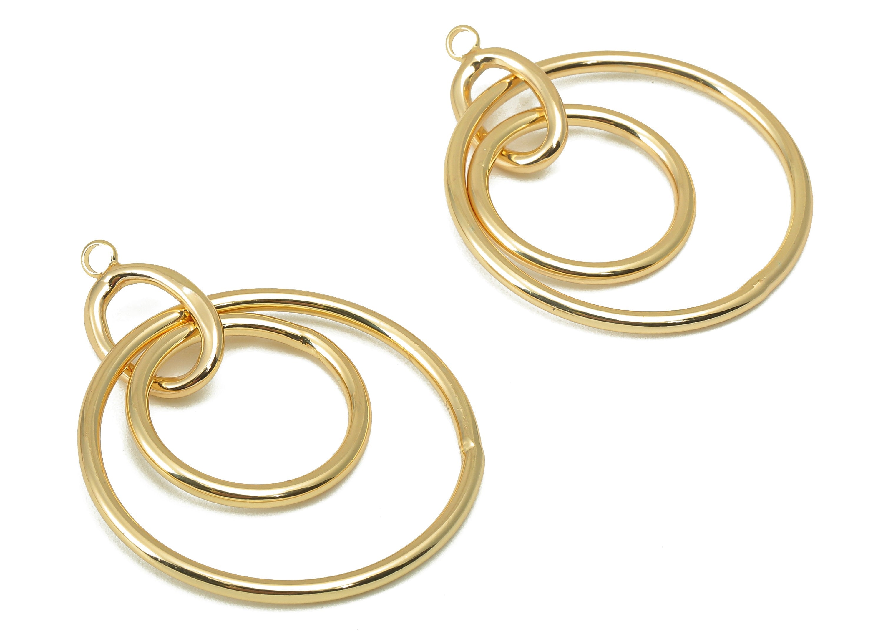Brass Round Earring Charm - Brass Double Circle Charm - Round Links Pendant - For Necklace - 18K Real Gold Plated -46x33.68x1.96mm- RGP6017 - DOMEDBAZAAR