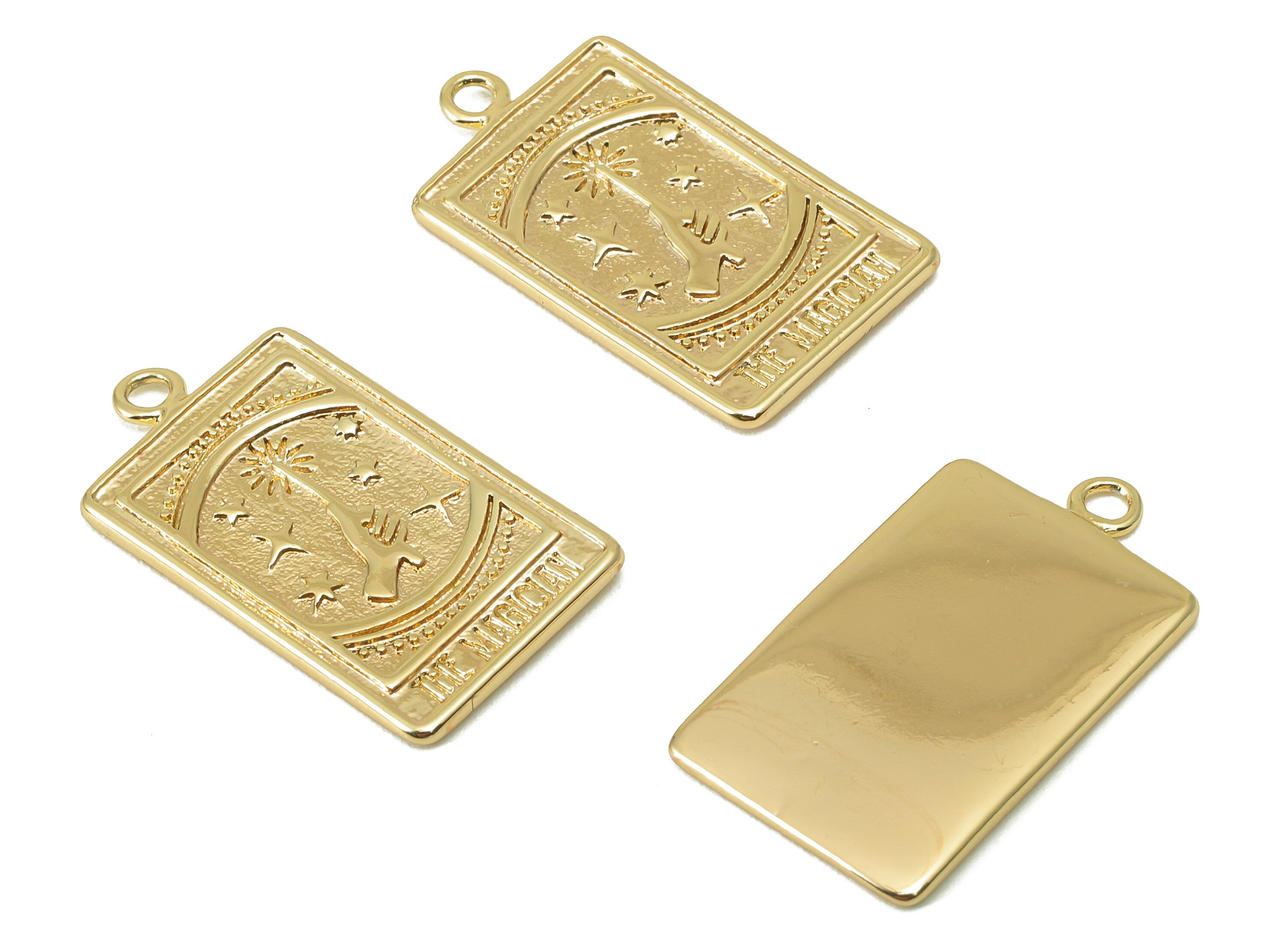 Brass Rectangle Earring Charm - Brass Textured Magic Charm - Magic Stick Pendant - For Necklace - 18K Real Gold Plated -24x19x3mm- RGP6030 - DOMEDBAZAAR