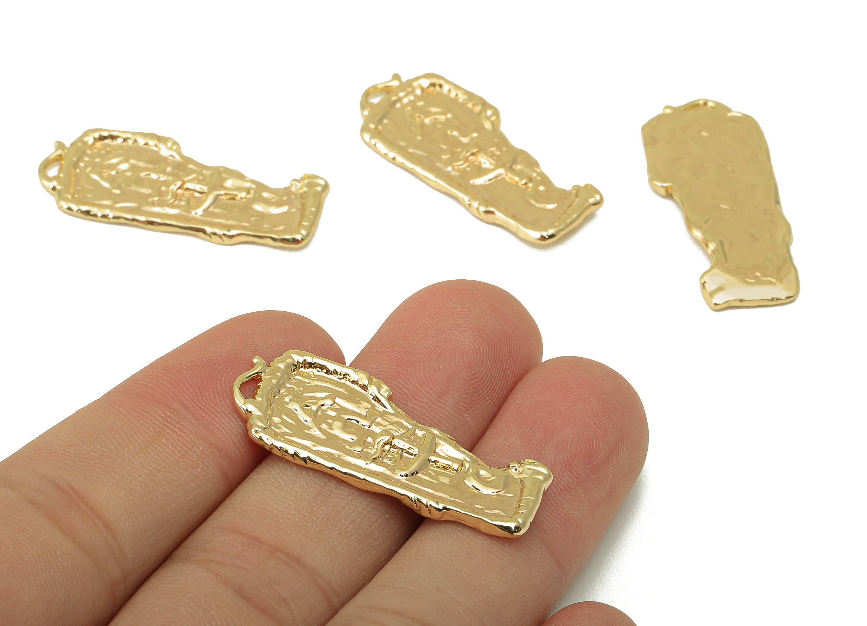 Brass Irregular Rectangle Earring Charms- Brass Antique Pendant - Egyptian Pharaoh Charm - 18K Real Gold Plated -34.49x14.76x 1.8mm- RGP6080 - DOMEDBAZAAR