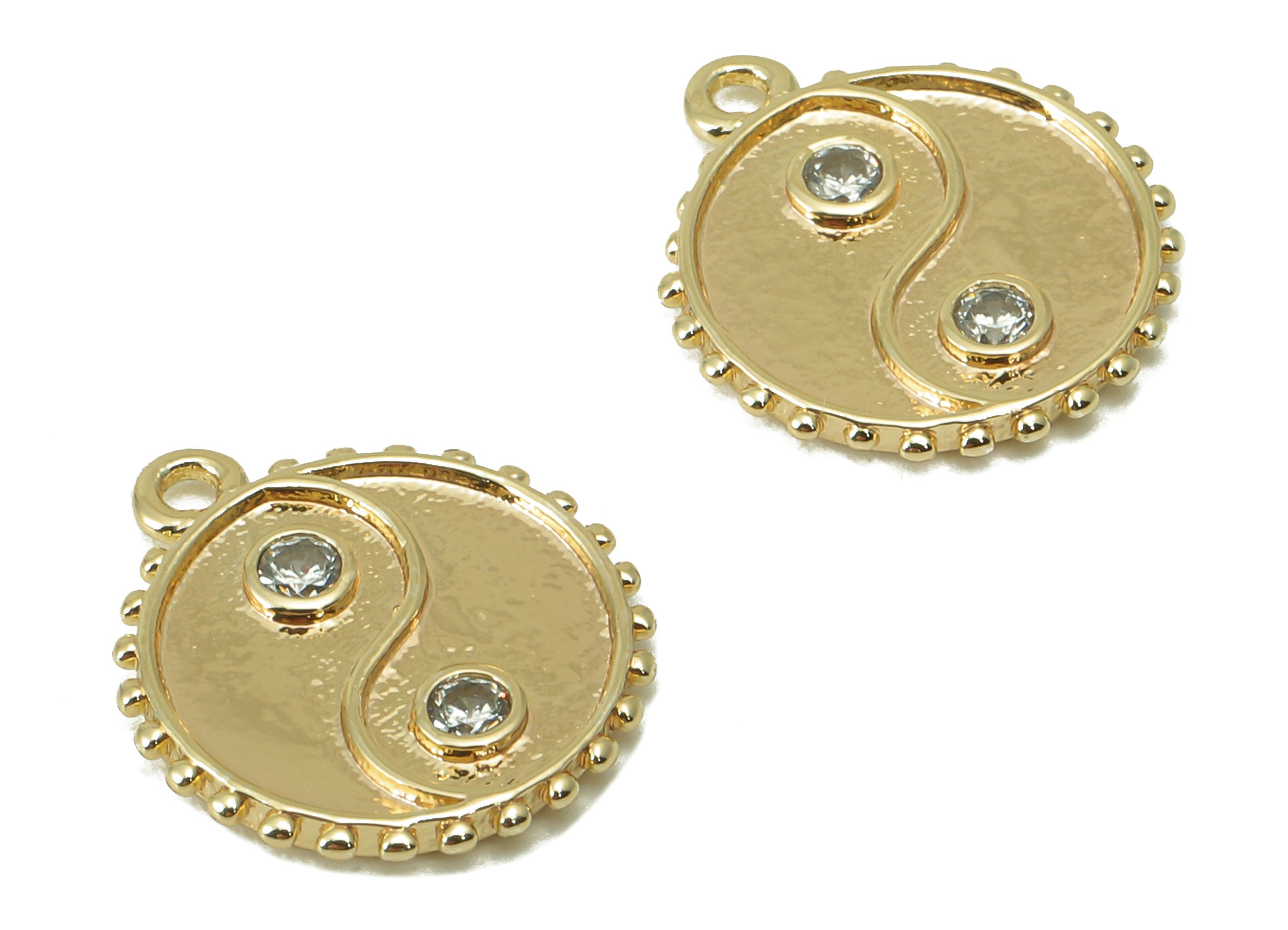 Brass yin yang Earring - Brass Gold yin yang Pendant - Cubic Zircon -CZ Necklace Charm - 18K Real Gold Plated -13.72 x 12x 1.41mm-RGP6093 - DOMEDBAZAAR