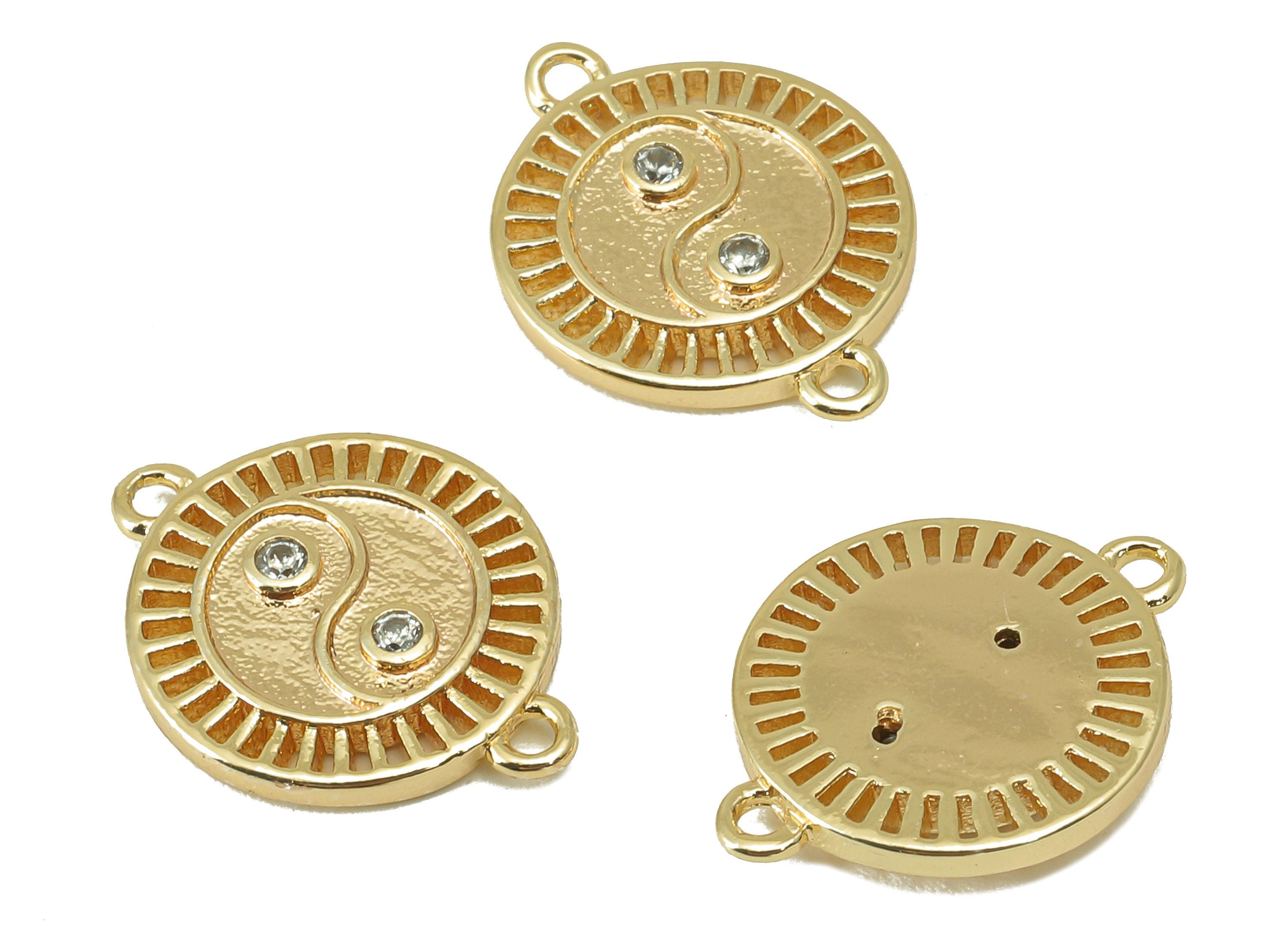 Brass yin yang Earring - Brass Gold yin yang Connector - Cubic Zircon -CZ Necklace Charm - 18K Real Gold Plated -13.72 x 12x 1.41mm-RGP6106 - DOMEDBAZAAR