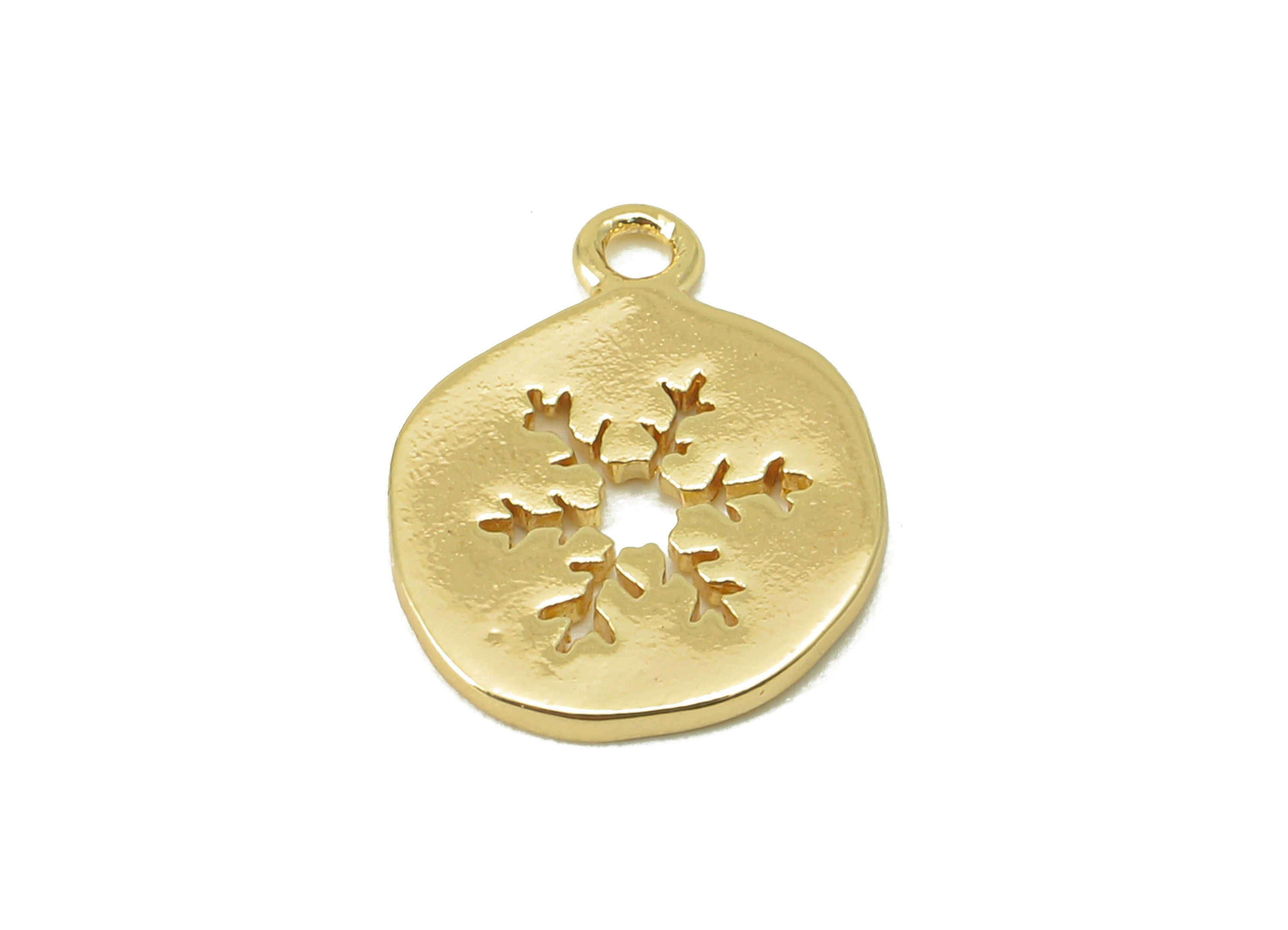 Brass Round Earring Charm - Brass Snowflake Charm - Brass Hollow Snowflake Pendant - For Necklace - 18K Real Gold Plated -13x10x1mm- RGP6109 - DOMEDBAZAAR